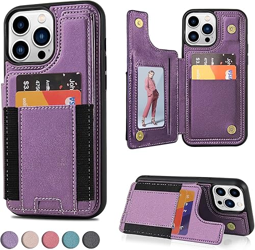 Funda con tapa para iPhone 15 Pro, funda tipo cartera de poliuretano con diseño de banda elástica con soporte para tarjetas, funda protectora de