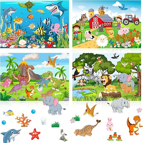 32 hojas de calcomanías de escena para niños haz tu propio animal para mezclar y combinar calcomanías de dinosaurio de granja de la selva