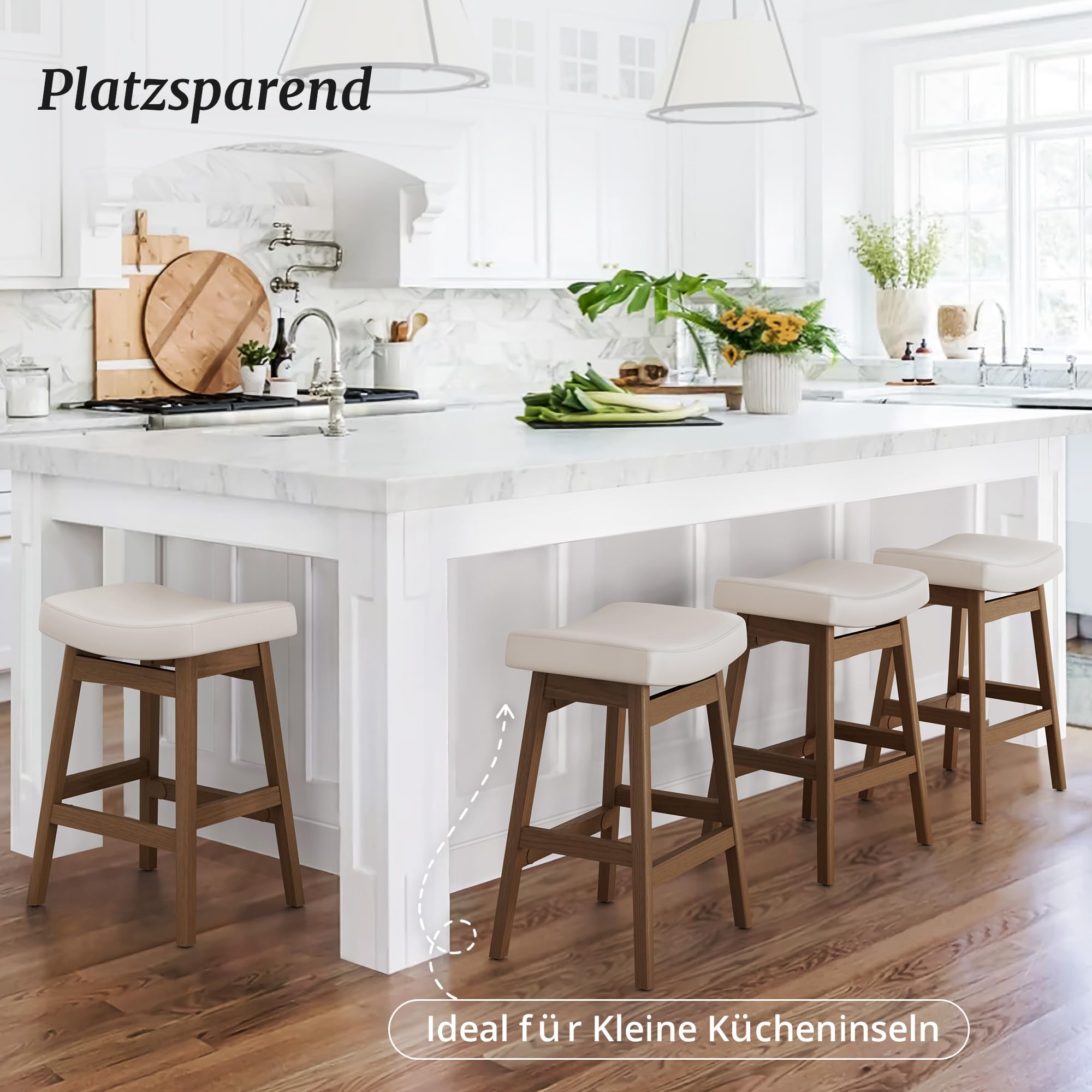 LUE BONA Barhocker 2er Set, 61 cm Hoch,KüChenhocker mit Kunstleder Sitzfläche und Fußstütze,Bar Hocker mit 4 Holzbeinen,Moderner Barstuhl für Küche,Wohnzimmer,Bar,Antikes Weiß