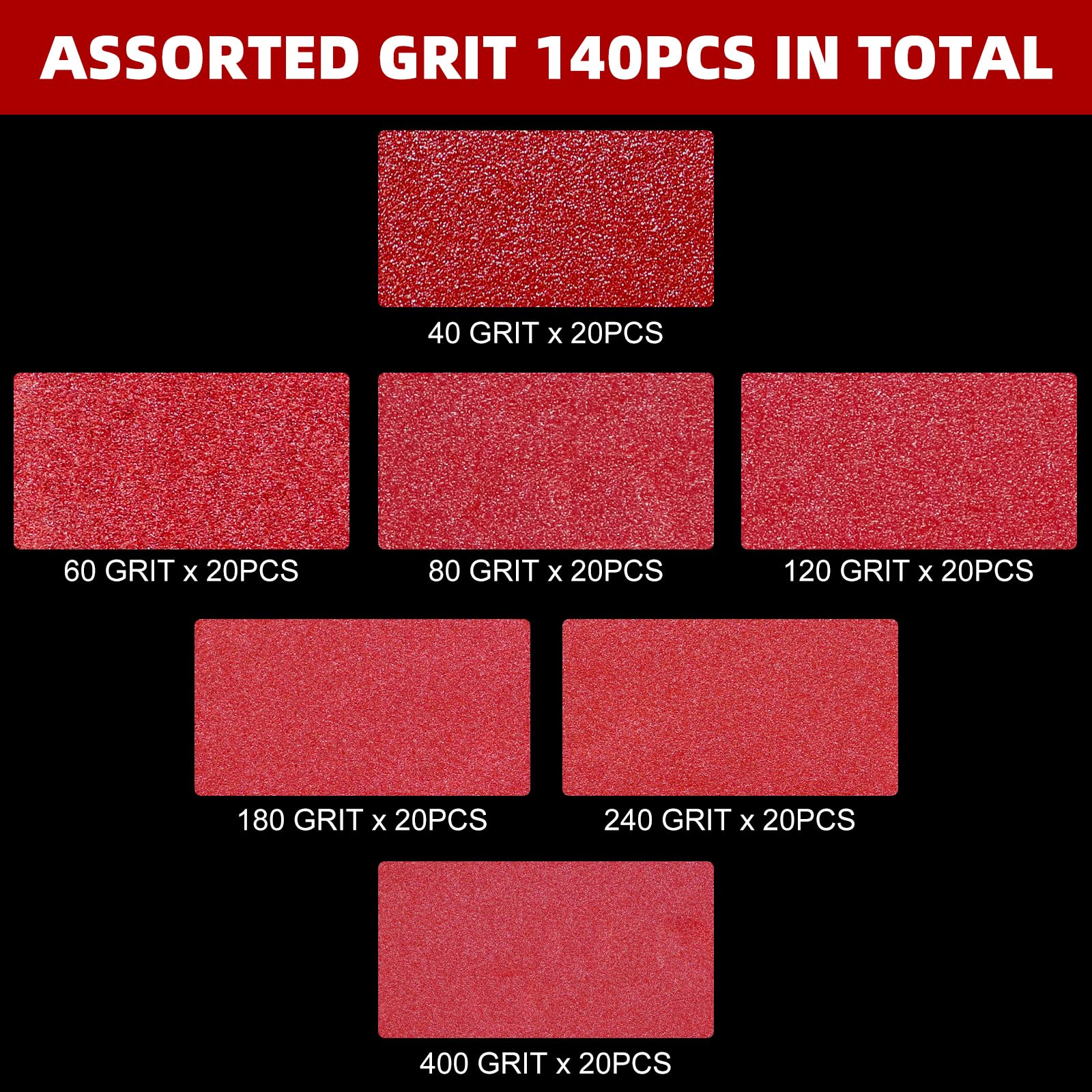 Disque Abrasif 125mm Grain 40-400 140 Pièces Papier Ponceuse Excentrique pour Métal Bois