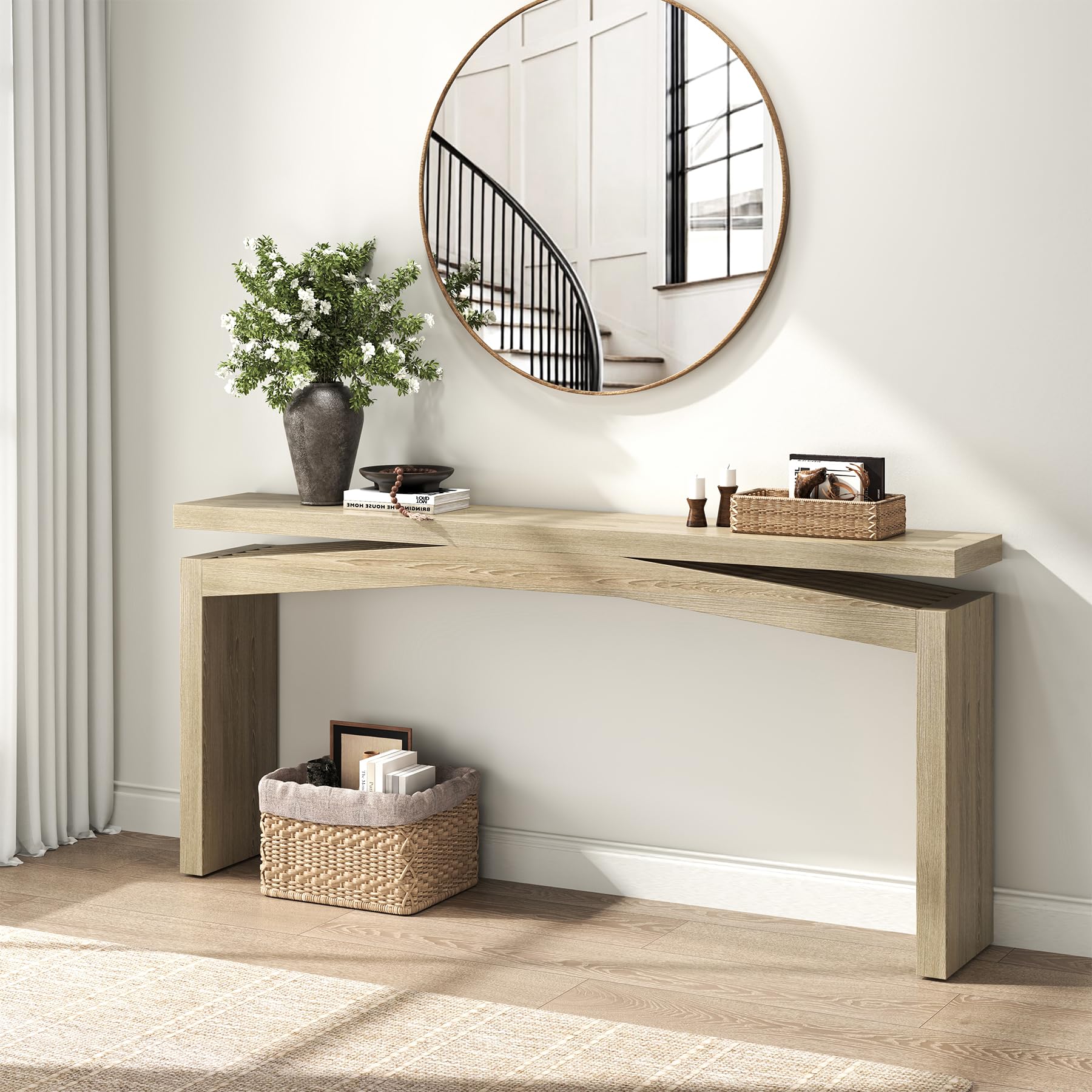 Modern Console Table for Entryway Rectangular 63 Inch Foryer Table Narrow Long Rustic Wood Entryway Console Table for