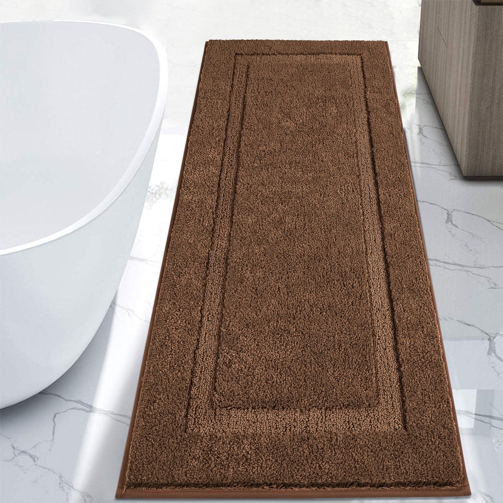 SHACOS Super Soft Bathroom Rugs 24"x60" Long Bath Rugs Polyester Bath Mats Non Slip Washable Absorbent Carpet for Bathroom Accessories Tub Shower