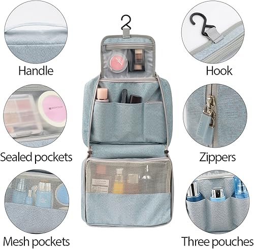 Miniatura 3 de Neceser de viaje colgante, kit plegable Dopp impermeable, organizador de cosméticos para hombres, mujeres y niñas, gran capacidad con cremalleras