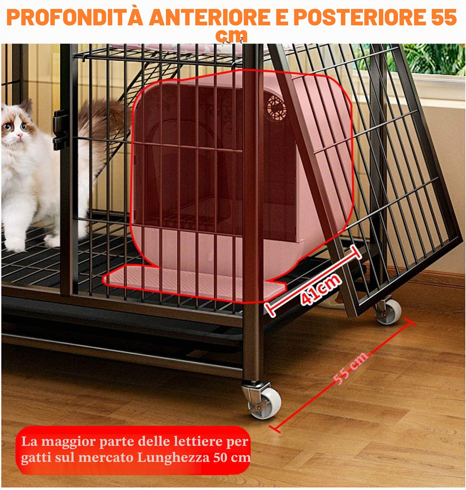 Gabbie per Gatti da Interno a 4 Ripiani con lettiera, Gabbia per Animali Domestici di Grandi Dimensioni, recinto per Gatti Extra Large Staccabile, Ruote girevoli a 360°, Piedini a griglia,
