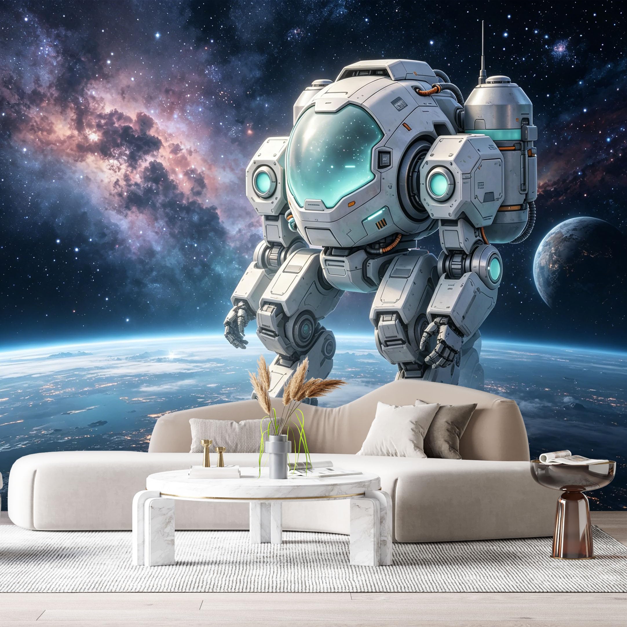 Custom Size Wall Mural Futuristic Space Mech Robot SciFi Armor Cosmic Battle Mecha SelfAdhesive Art Prints Removable Large Wallpaper Boy Bedroom Esports Room Game Room Tenant Room Studio