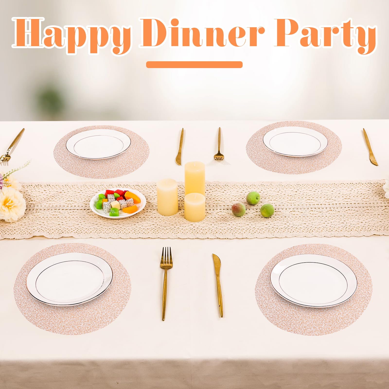 100 Stück rotgoldene Platzsets, 33 cm, rund, Einweg-Tischset, Goldfolie, Netzstoff, gepresstes Papier, Tischset, elegante Hochzeitsdeckchen für Geburtstag, Party, Zuhause, Abendessen, Kirche, Bankett
