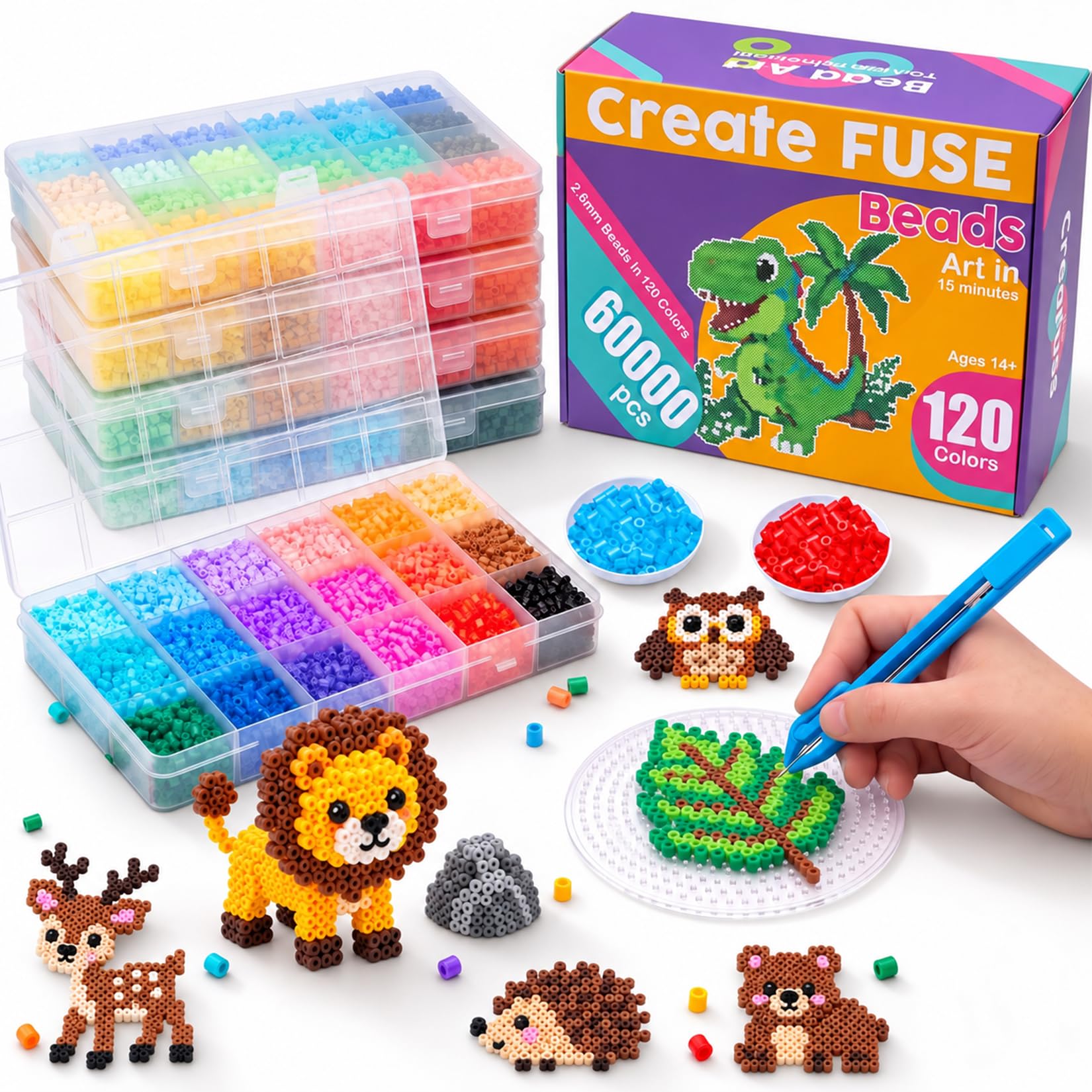 Mini Fuse Beads Kit for Adults 60000 PCS-（NOT 5mm） Tiny 2.6mm Fuse Beads