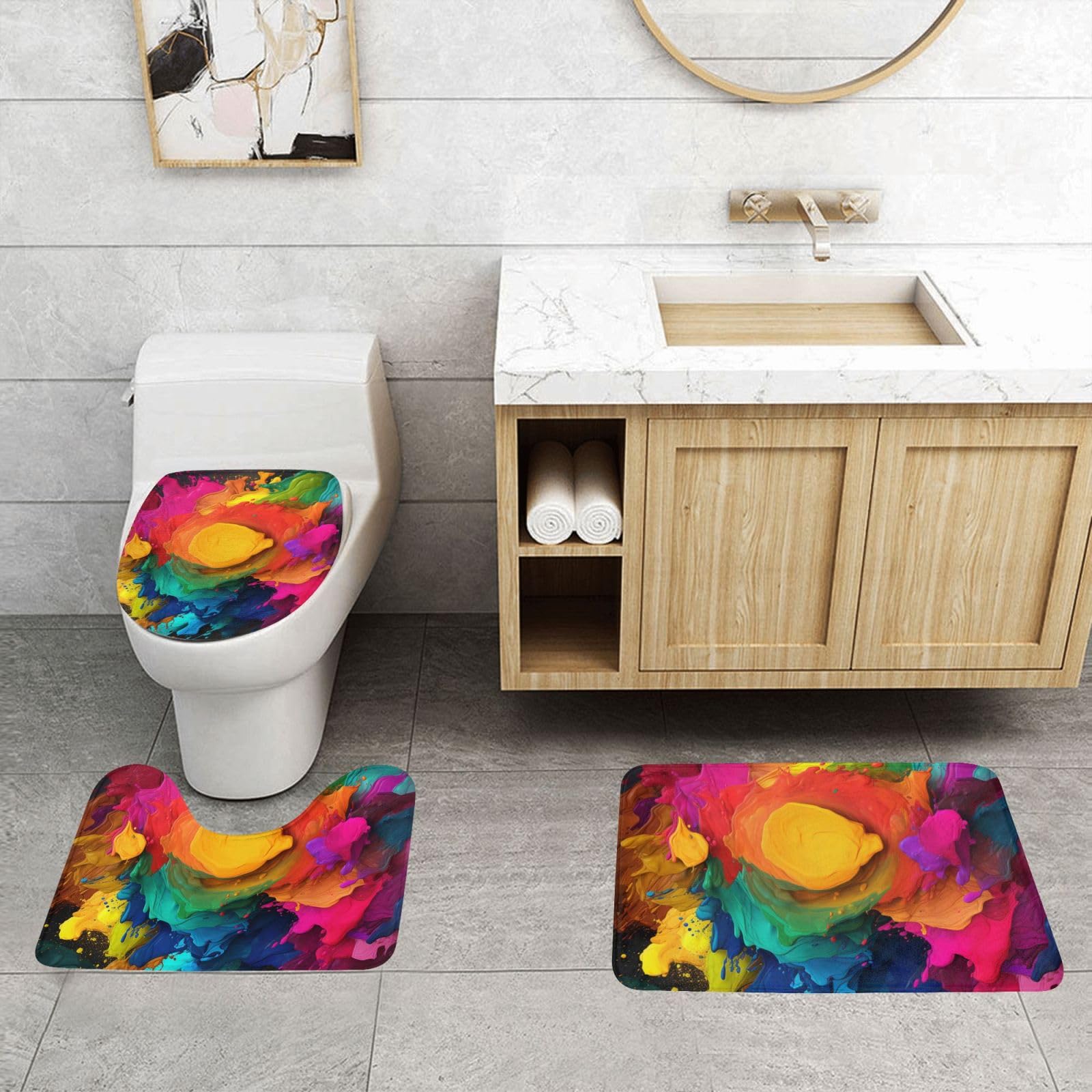 ABPHQTO Hojas De Marco Juego De Alfombras De Baño De 3 Piezas Alfombra De Baño Alfombra De Bano De 3 Piezas Alfombra De Bano Alfombra De Contorno Y Tapa De Inodoro