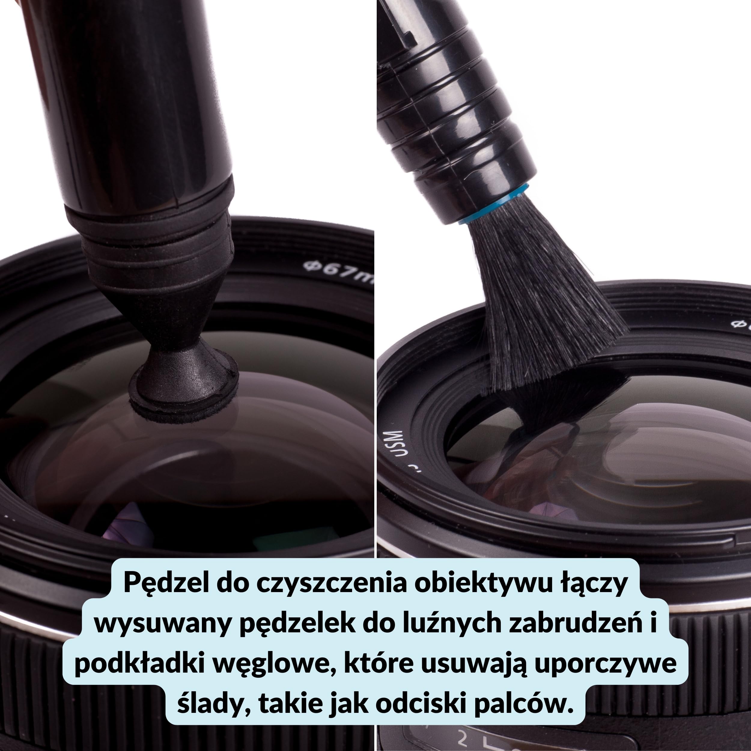 LENS-AID Pisak do obiektywu zestaw 2 szt z pędzelkiem i padami | Wysuwany pędzelek, okrągła i trójkątna końcówka do obiektywu, filtra i wizjera, kompaktowy klips