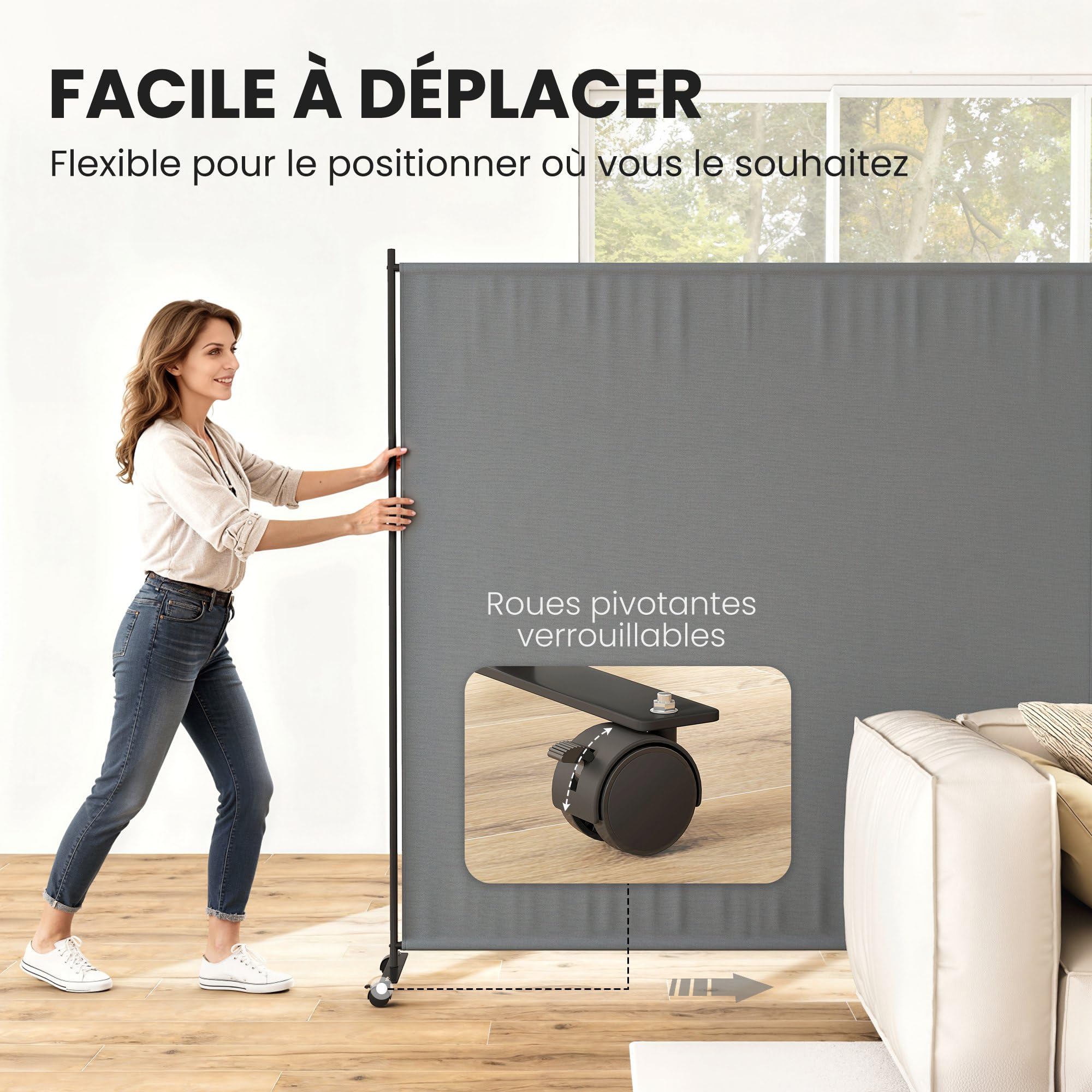 Outsunny Panneau Brise-Vue paravent extérieur sur roulettes, Brise Vue Jardin, Opaque, autoportant, pour Le Jardin, terrasse, Balcon, 183 x 30 x 181 cm, Gris | Paravent Extérieur sur Roulettes, Brise Vue Jardin, Jardin Terrasse Balcon