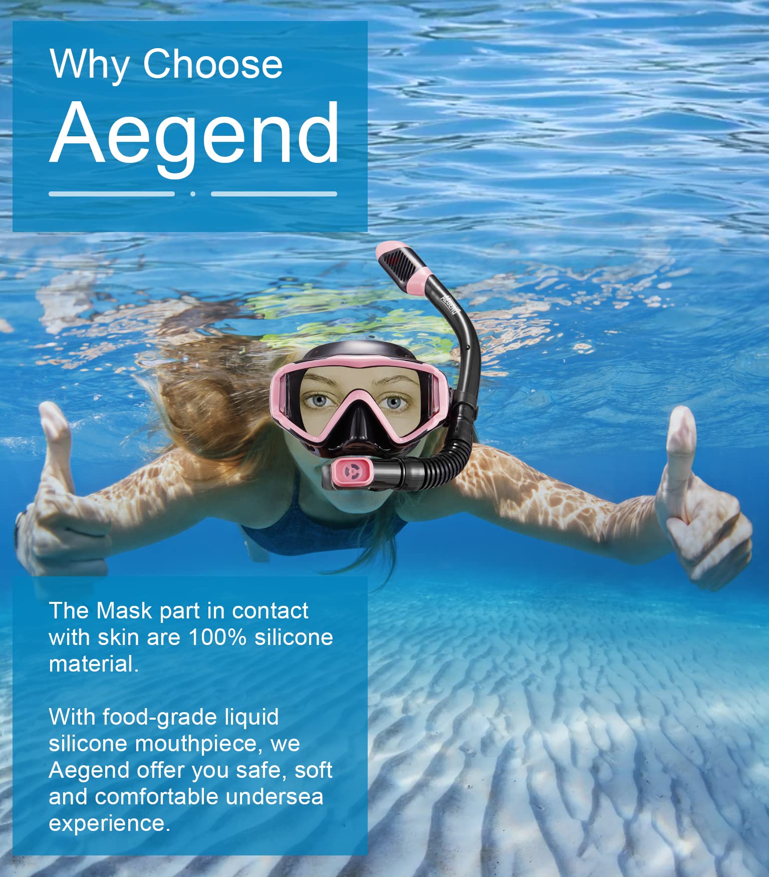 Aegend Paquete de 2 equipos de esnórquel para adultos, juego de esnórquel seco, vista panorámica, tecnología antifugas y antivaho, correa ajustable para esnórquel, buceo, natación, con bolsa de malla