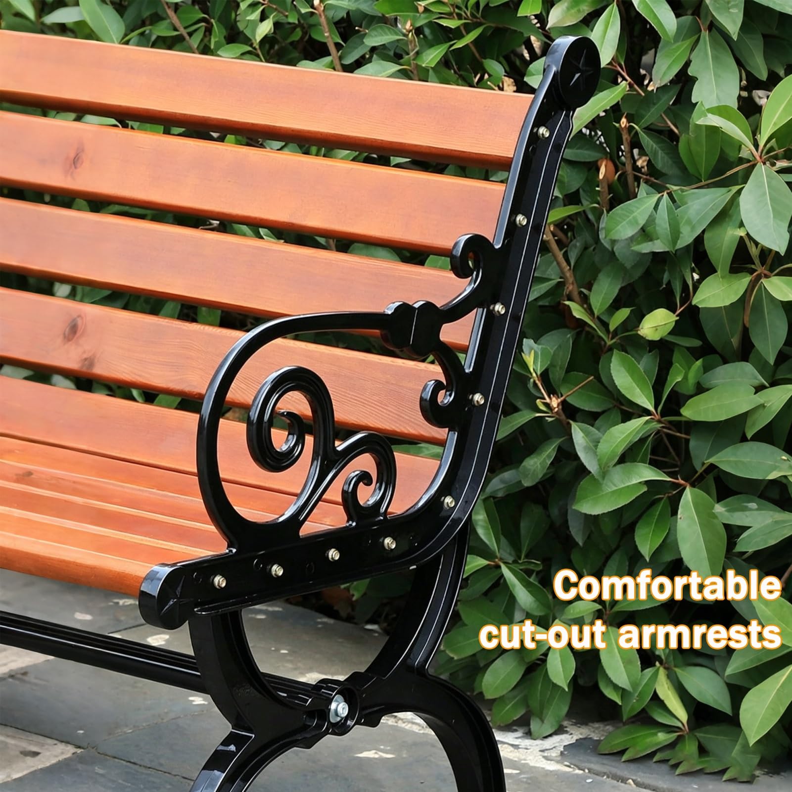 Exterior Banco Patas de Metal, Banco de Jardín de Madera Maciza | Banco de Metal for 2-4 Plazas, Parque Banco Asiento de Listones for Porche/ Césped/ Hospital/plaza(Dark brown,70.8''/180cm)
