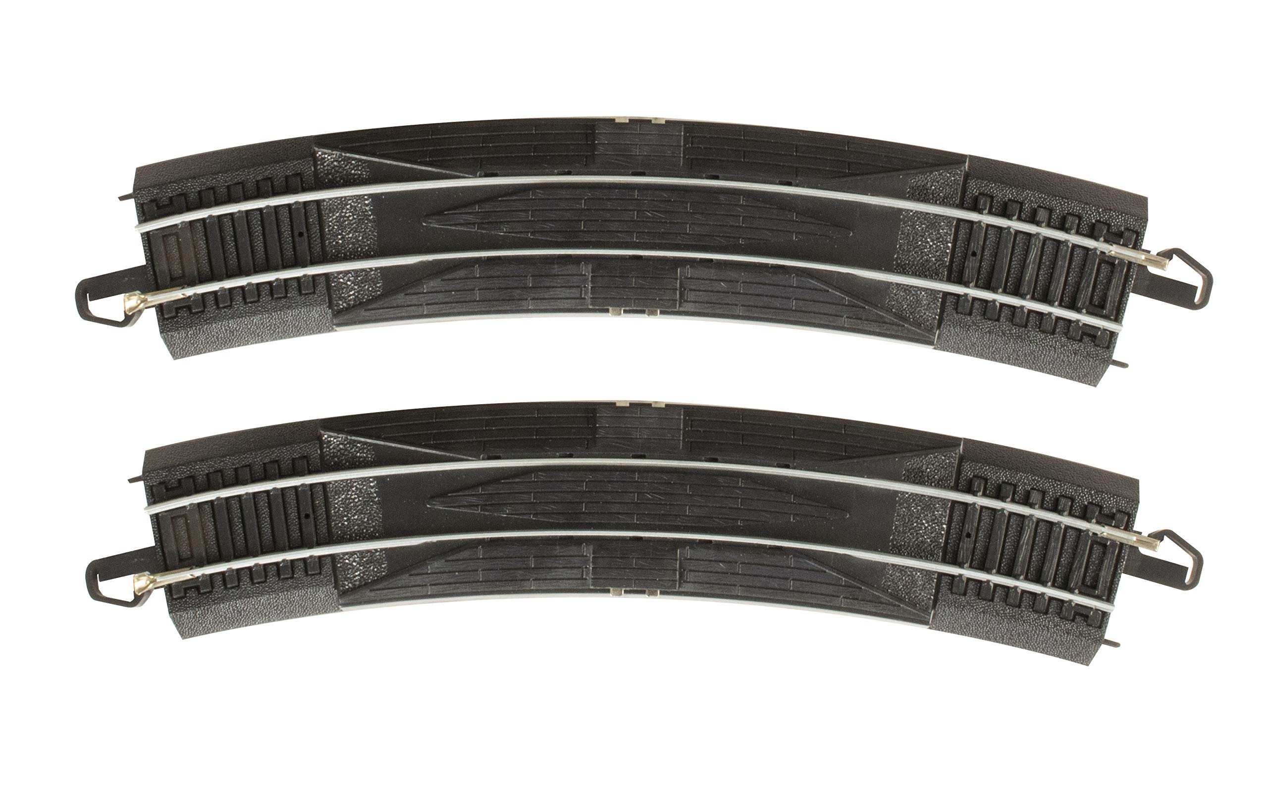 BachmannTrains - Snap-Fit E-Z TRACK 18” RADIUS CURVED RERAILER (2/card) - STEEL ALLOY Rail With Black Roadbed - HO Scale