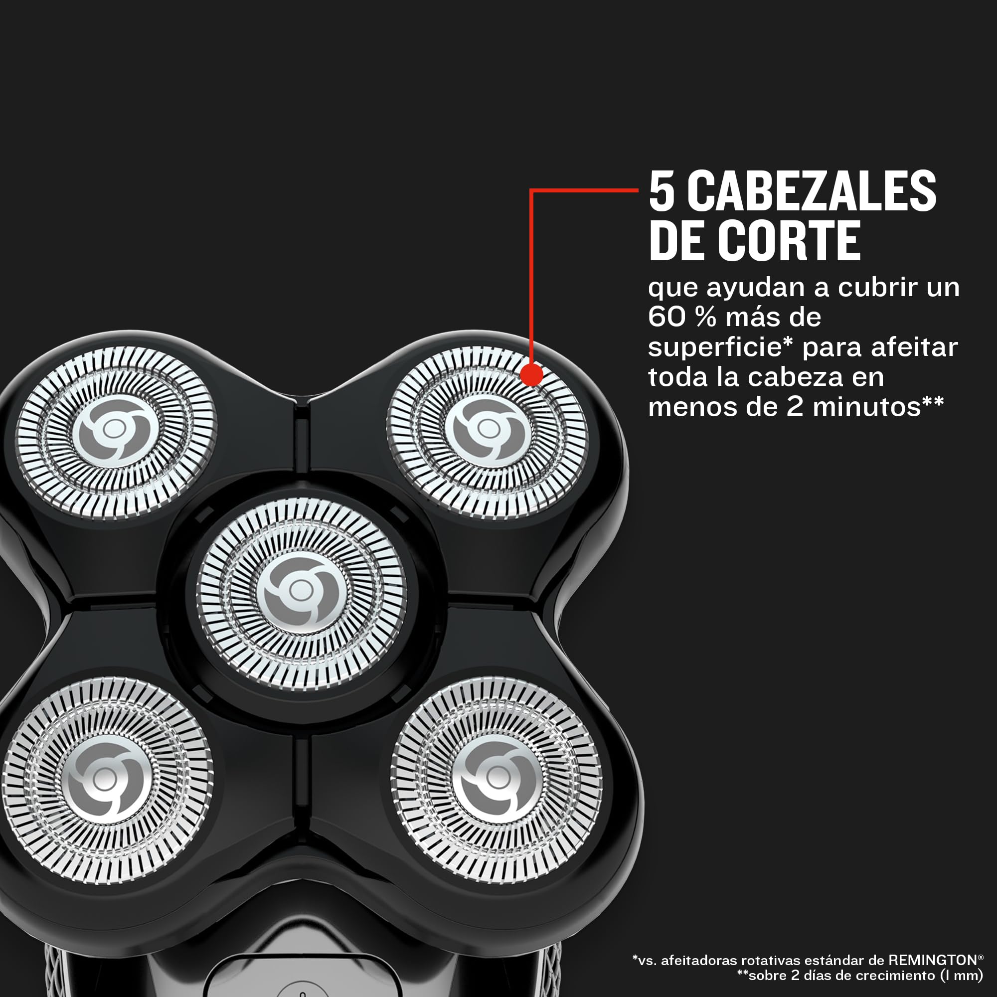 Remington Afeitadora Cabeza Hombre 5 cabezales: afeitado en 2 min Ultimate Series RX5 apura hasta 0,2 mm, autonomía de 50 min, resistente al agua, cuchillas flexibles, neceser de viaje XR1501