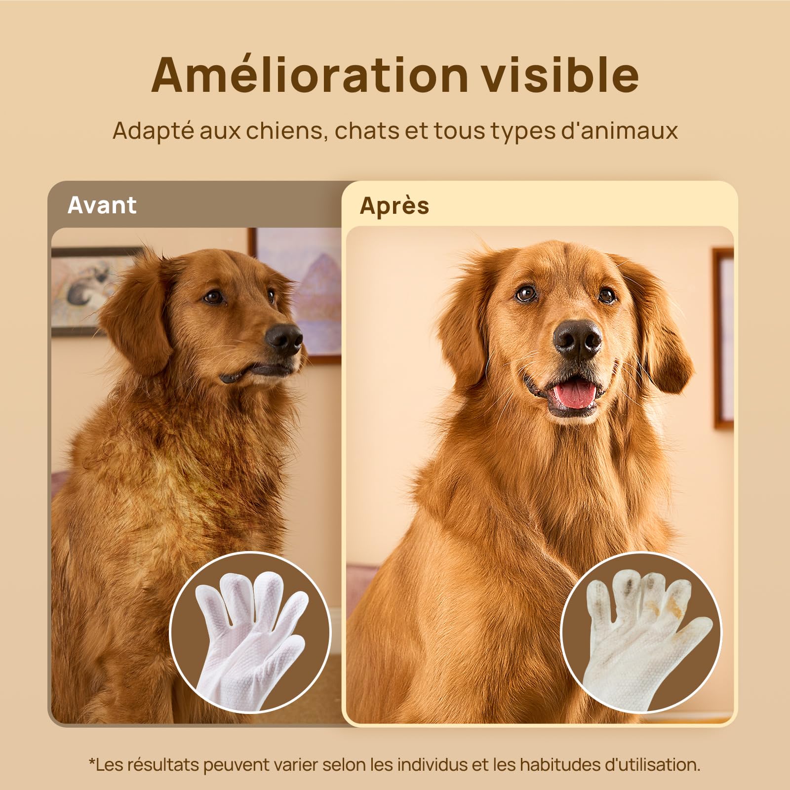 HICC PET Gants de Nettoyage pour Chiens et Chats, 20 Lingettes Humides Double Face pour Le Toilettage et Les Pattes, sans Rinçage, Formule à l'huile de Coco pour Peau Sensible, Parfum Coco