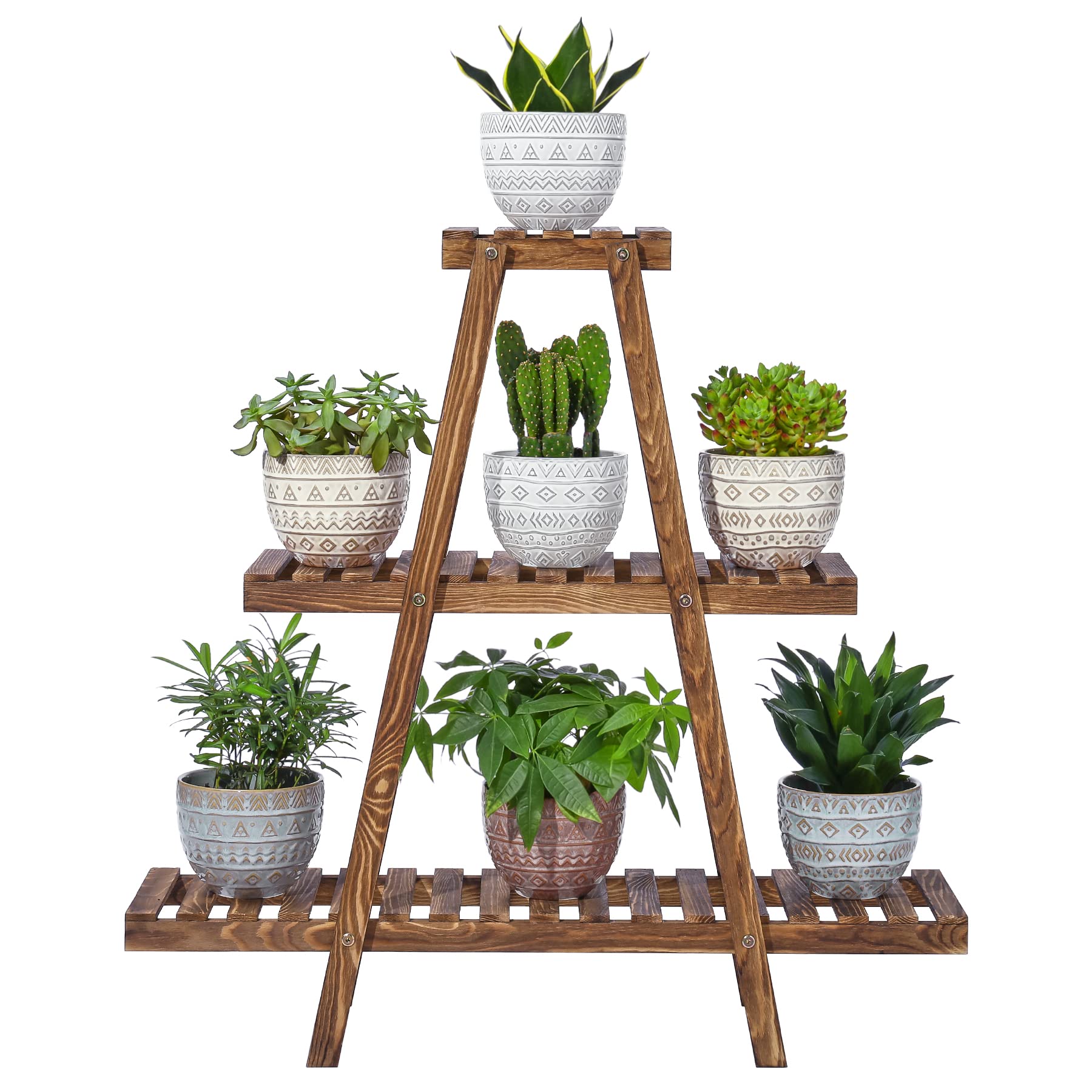 POTEY 3 Tier Wood Plant Stand, Ladder Plant Stand Tiered