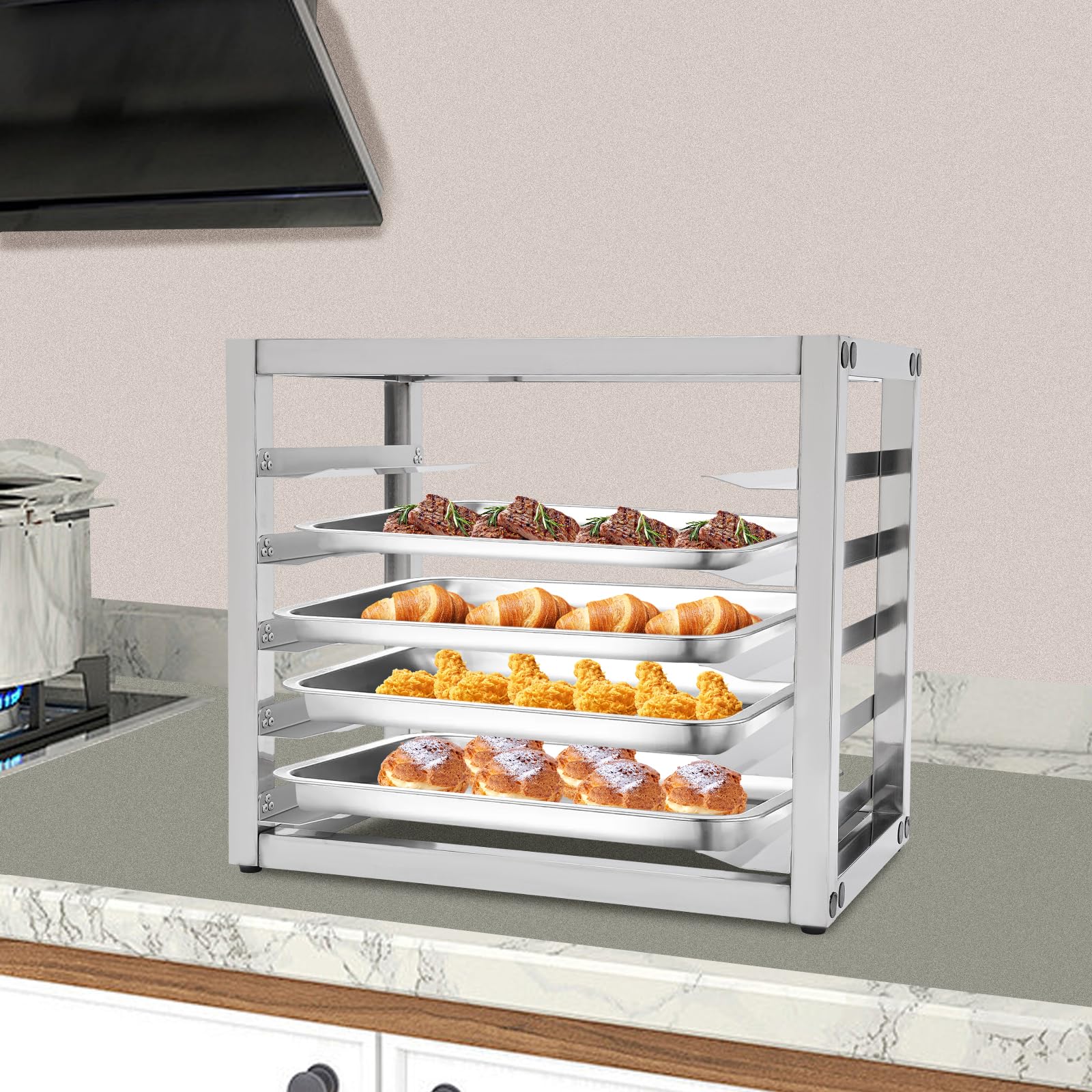 5-Tier Pan Rack, Stainless Steel Bakery Rack, Bakers Rack for Home Commercial Kitchen, Restaurant, Cafeteria, Dessert Shop