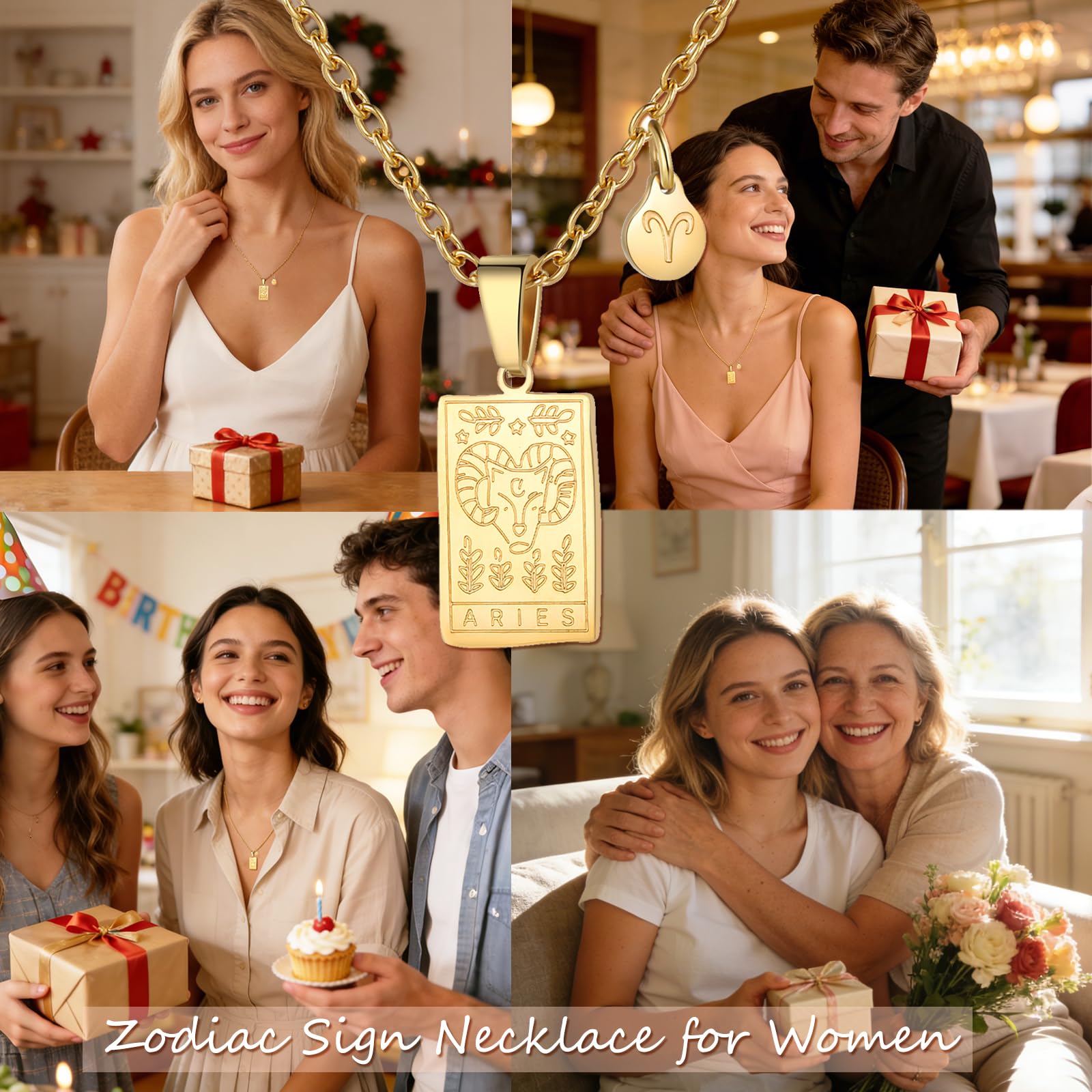 Zodiac Sign Necklace for Women Constellation Tarot Card Pendant Double Sided Gold Stainless Steel Waterproof NonTarnish Friendship Jewelry Gift: Pisces