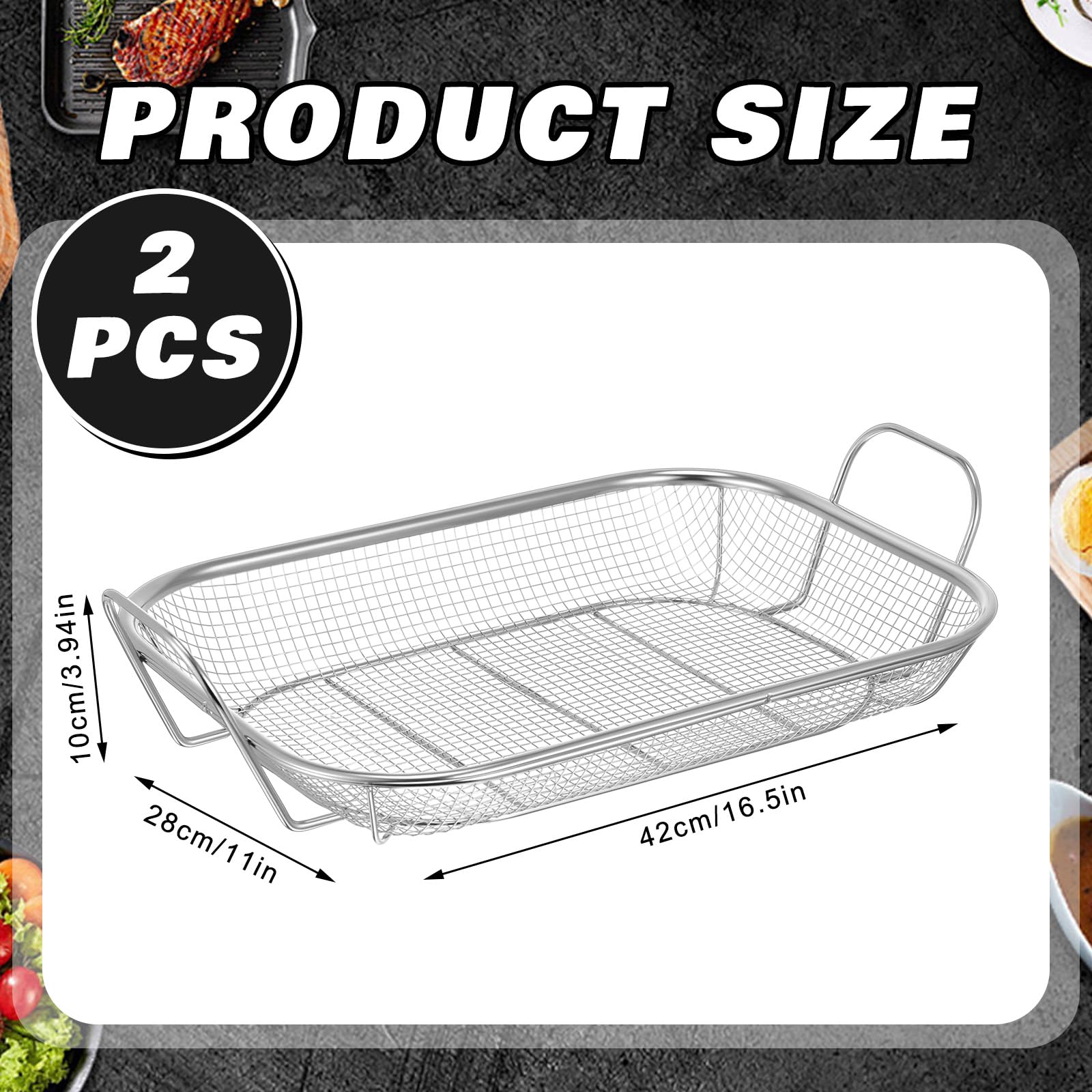 LemonRoad 2 pezzi in acciaio inox griglia arrosto cestino esterno, 38 x 28 cm grande verdure e carne barbecue cestino con due manici, lavabile in lavastoviglie