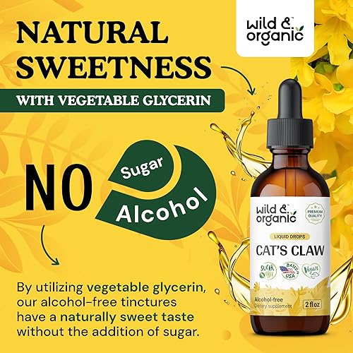 Miniatura 6 de Wild & Organic Tintura de garra de gatos, extracto de garra de gato sin alcohol para apoyo inmunológico, suplemento concentrado de hierbas de garra