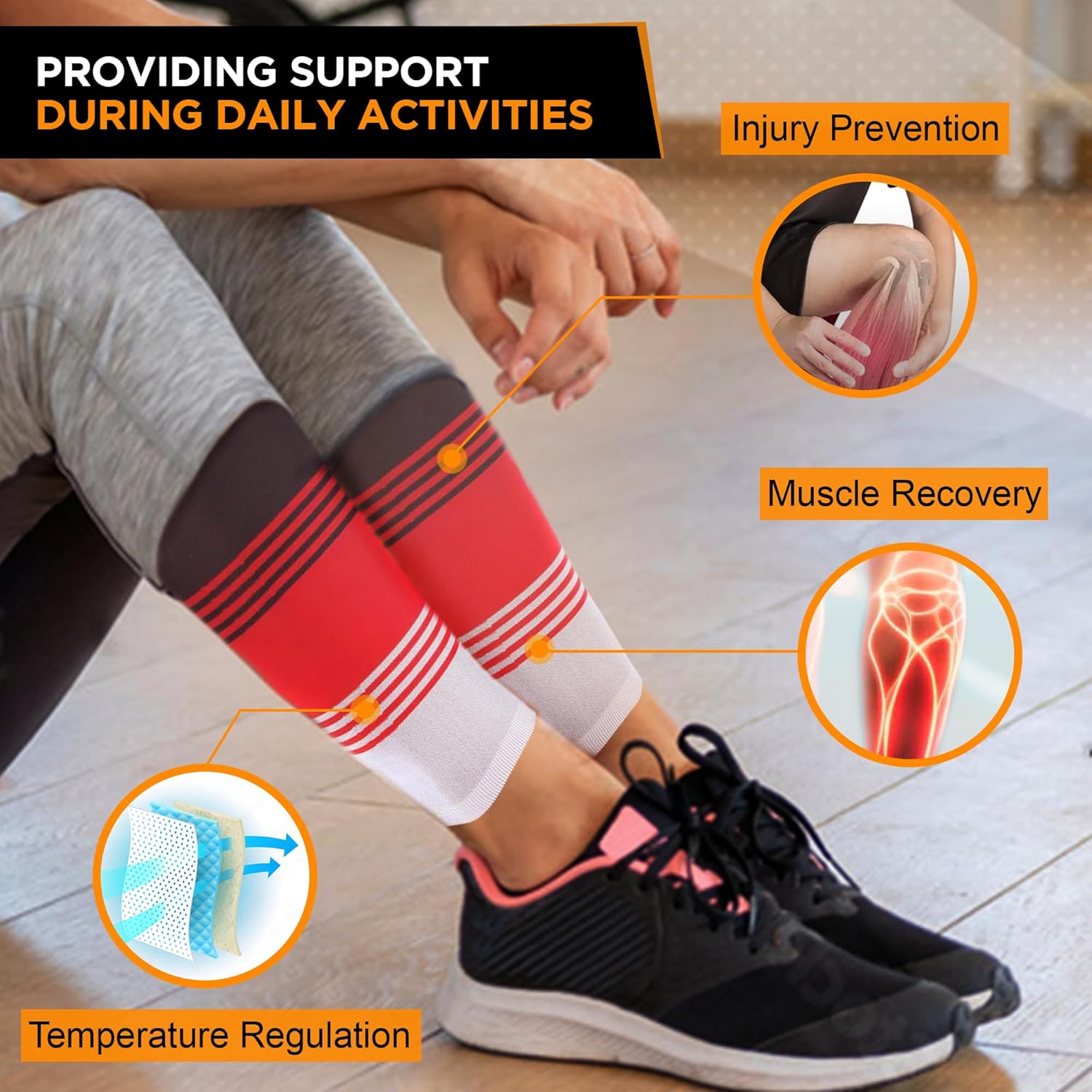 Doc Miller Compression Calf Sleeve for Men & Women, 20-30 mmHg Graduated Support, Knee High, Running, Shin Support, Calf Sleeves, Striped Design, 1 Pair - Image 3