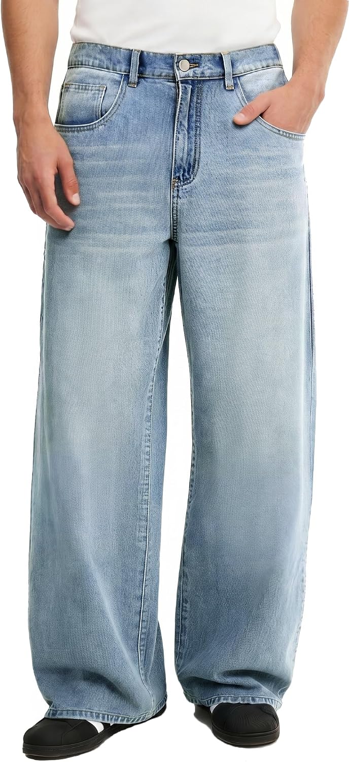 Comdecevis Men’s Baggy Jeans Wide Leg Streetwear...