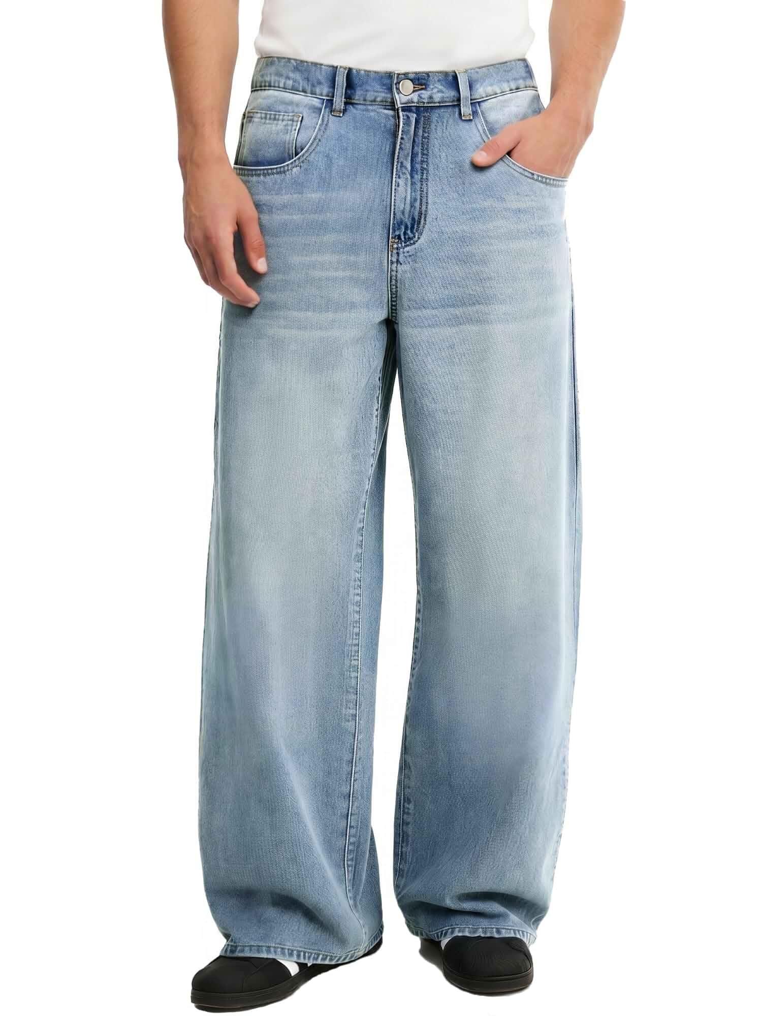 Comdecevis Men's Baggy Fit Jean Pants Loose Fit, 75% Cotton 25% Polyester, Soft and Breathable, Vintage Wash Denim, Daily Casual and Outdoor, Semi-elastic Waist