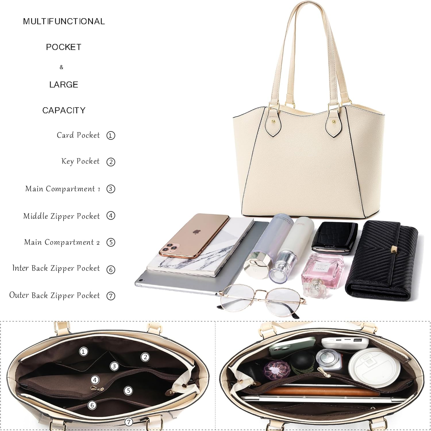 CHICAROUSAL Tote Bag for Women Large Handbags and Purses for Women PU Leather Womens Shoulder Bags - Image 5