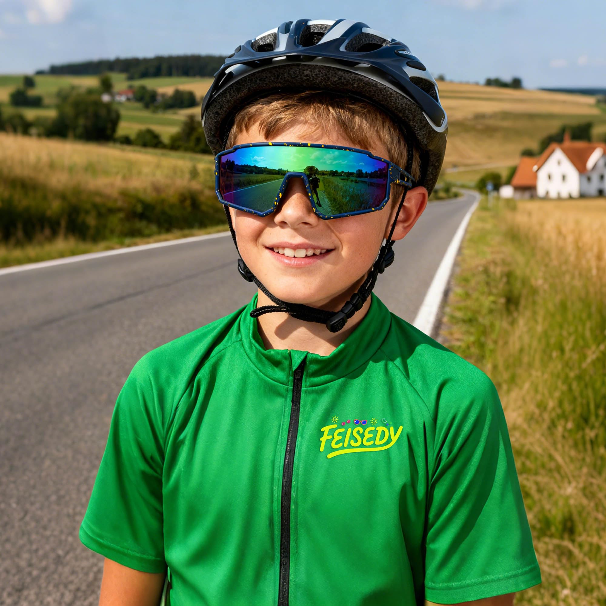 FEISEDY Occhiali da Sole Sportivi Polarizzati per Ragazzi Bambini Bicicletta Occhiali da Baseball per Ragazze Età 6-15, con Protezione UV400, Montatura TR90 B4163