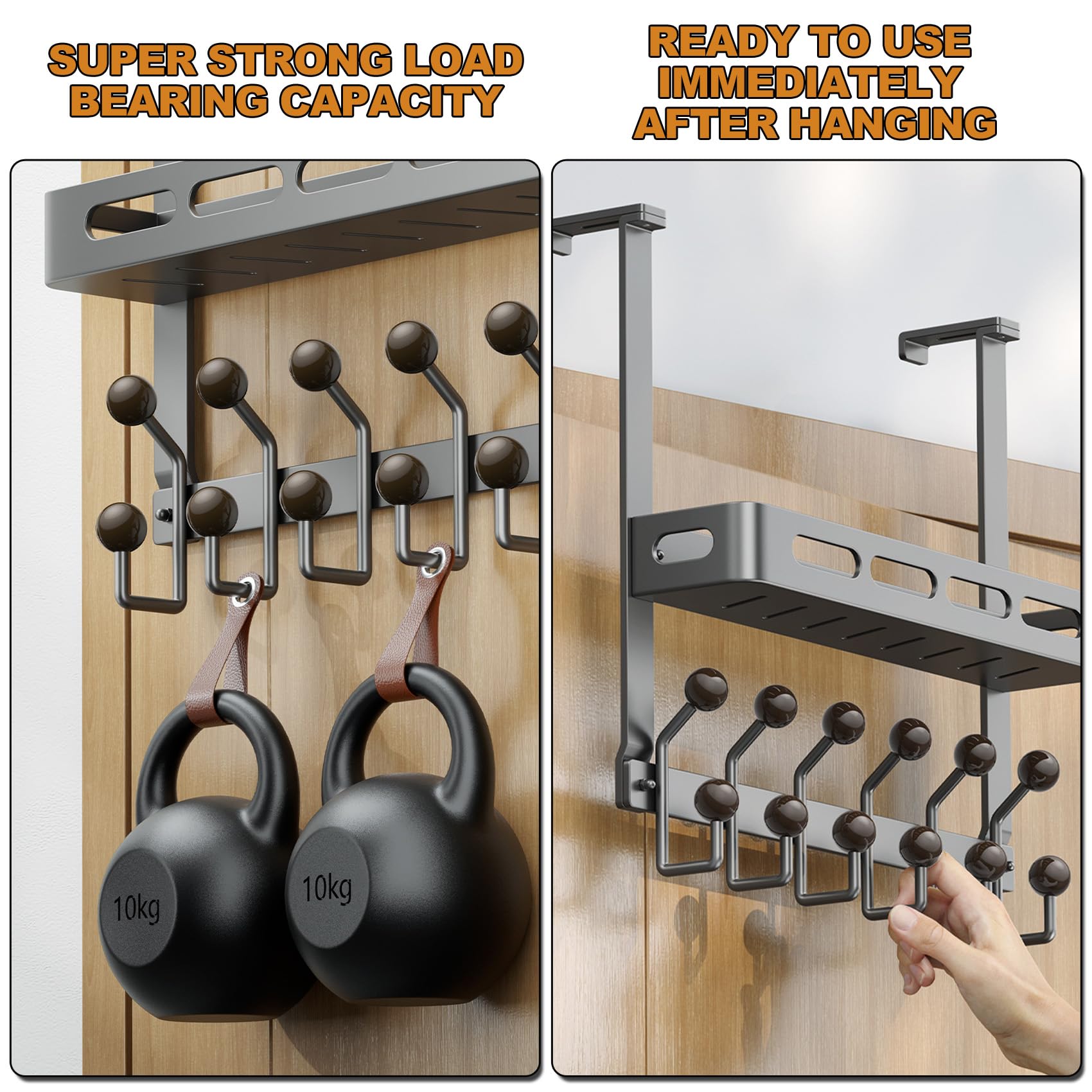 45,8,Perchero de Puerta para Colgar con 12/18 Ganchos para Dormitorio, Perchero Puerta para Abrigos, Albornoces, Toallas, Bolsos, Bufandas, para Puertas de hasta 6.2 cm de Grosor