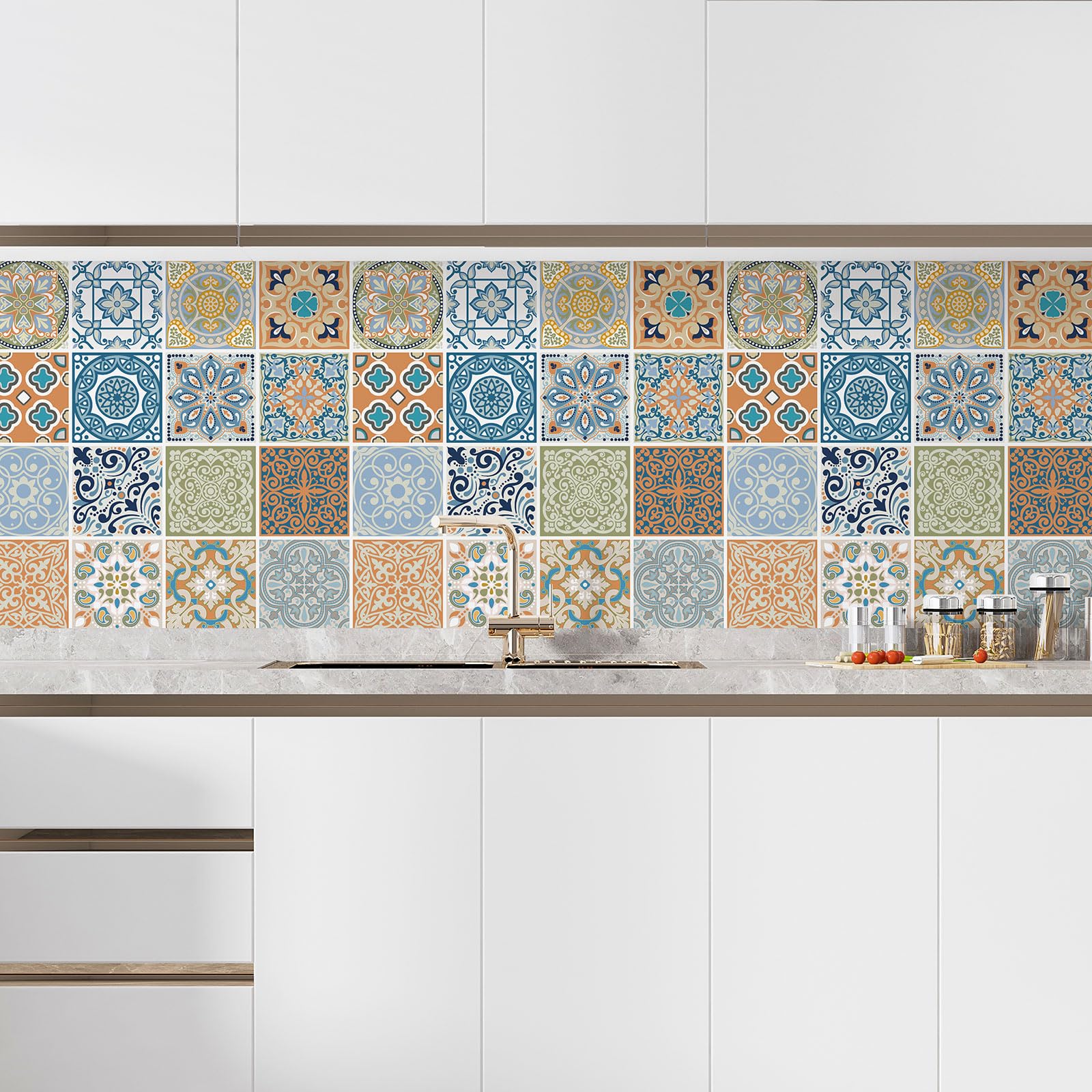 Lumalea Adesivo per cucina, effetto piastrelle di cemento, 3617689965550, adesivo + protezione opaca, 90 x 90 cm