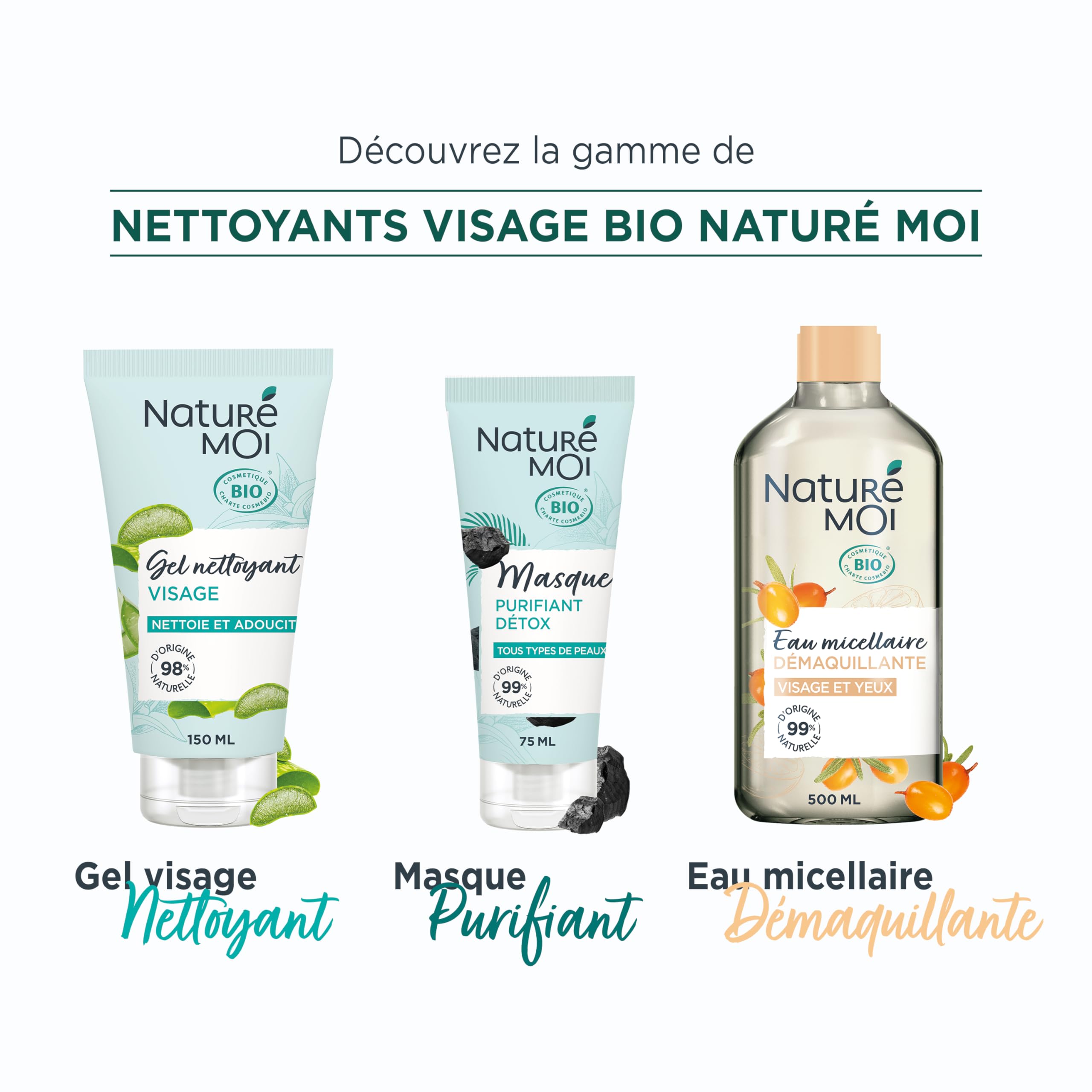 Naturé Moi - Gel nettoyant visage - Nettoyant visage Fraîcheur - Soin visage à l'Aloe Vera Bio - 98% d'Origine Naturelle - 150 ml - Fabriqué en France