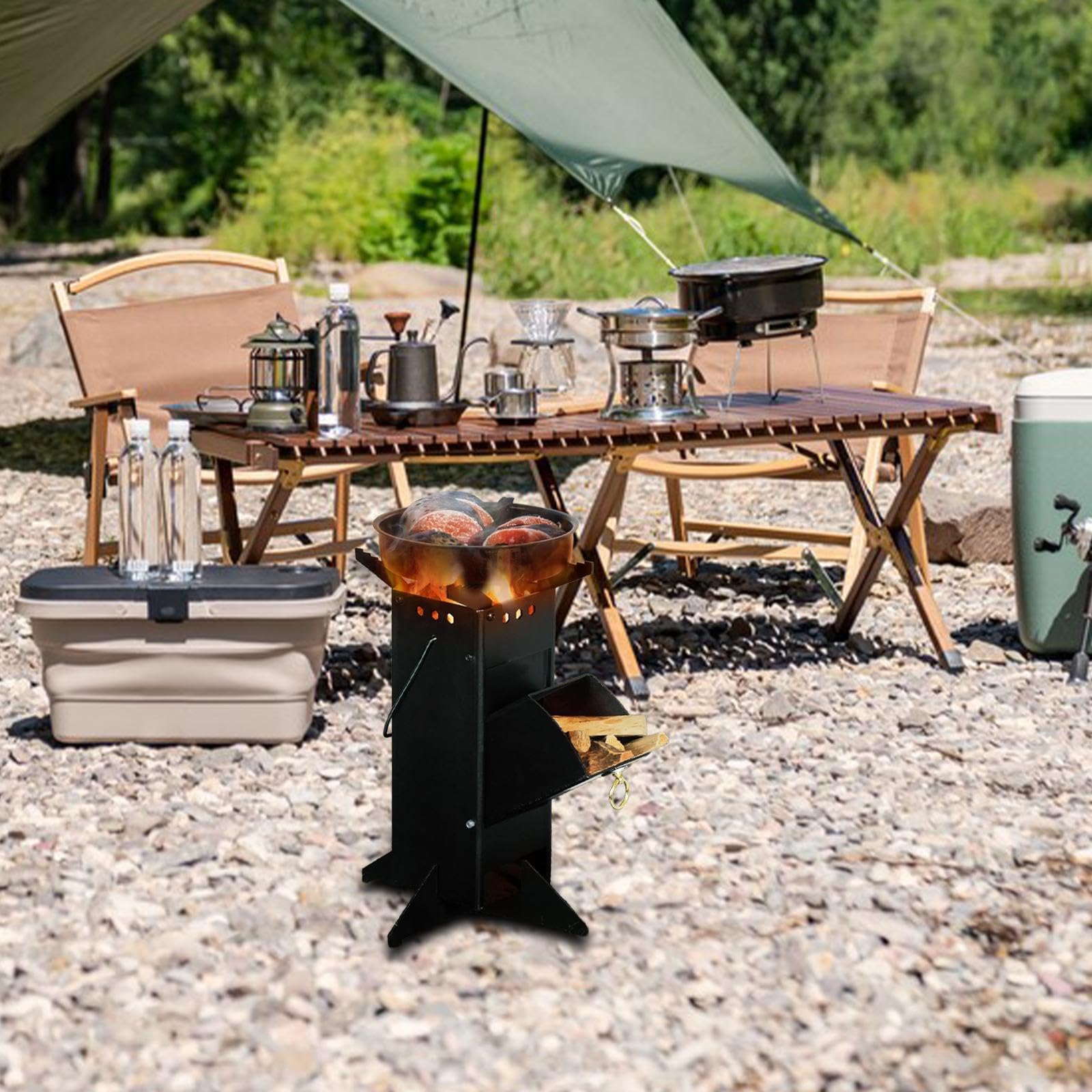 Stufa a Legna da Campeggio per Esterni, compatta, Versatile, Pieghevole, per Cucinare, Barbecue, Patio, Picnic, all'aperto