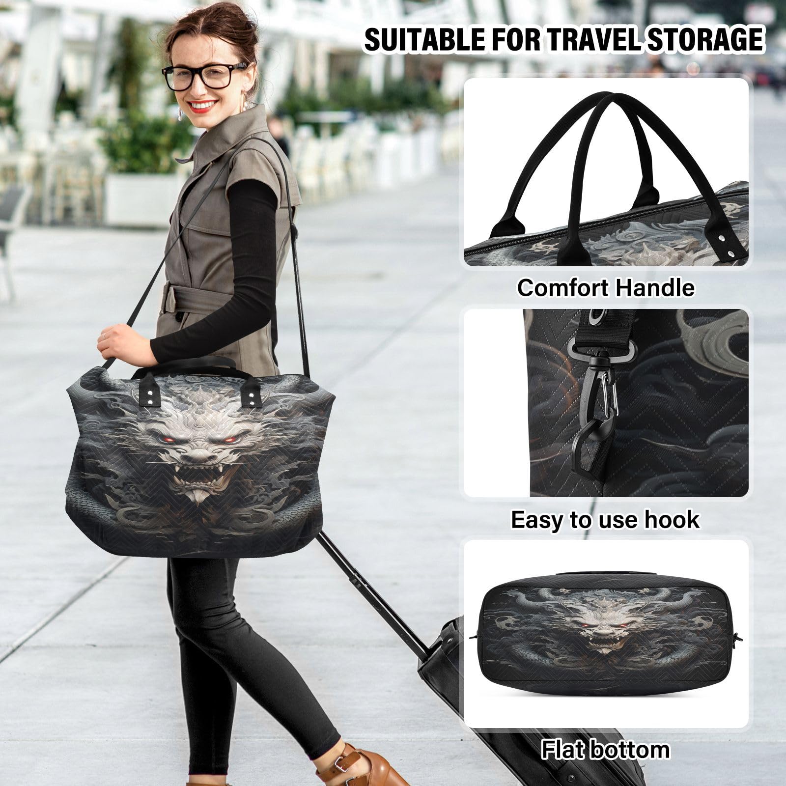 Grauer Drache Heftig Orientalisch Sporttasche Handtasche mit Make-up Aufbewahrungstasche Badetasche für Reisen Mädchen Männer