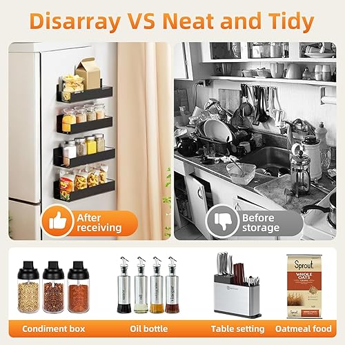 Miniatura 5 de Estante para especias de montaje en pared 4 paquetes de almacenamiento y organización de despensa de gran tamaño sin taladrar  11.8 pulgadas negro