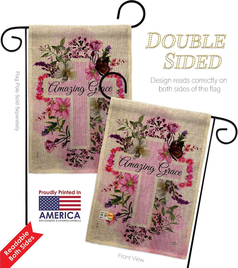 Floral Amazing Grace Burlap Burlap Garden Flag Religious Bible Verses Bless Faith Thank Hope Pray Christian Religion Small Decorative Gift Yard House Banner Double-Sided Made In USA 13 X 18.5