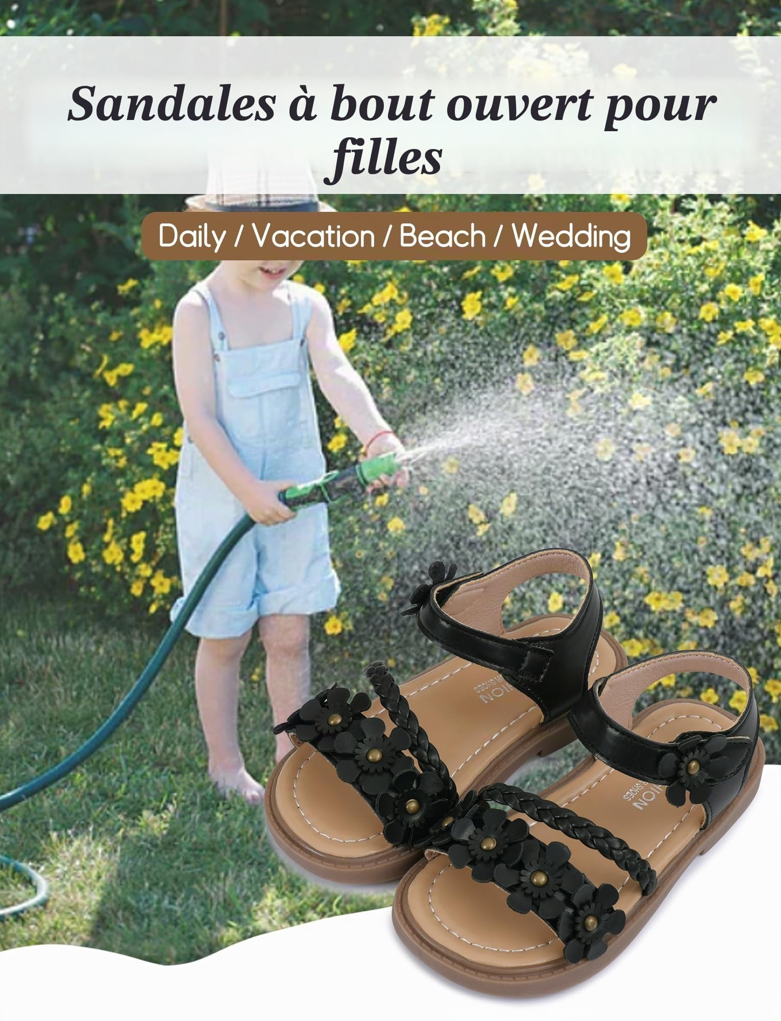 SEAUR Chaussures Ete Fille Sandale à Fleurs Sandales Élégante Fille Chaussures Bout Ouvert Sandales Cuir Enfant