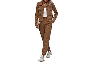 Womens 2024 Matching Set Outfit Button Down Long Sleeve Shacket Jacket Pants Set