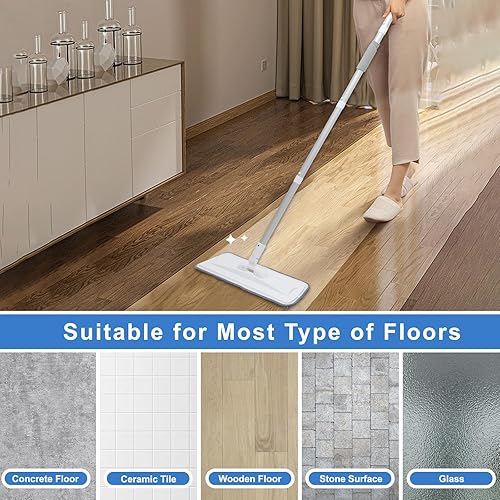Miniatura 6 de Trapeador de microfibra para limpieza de suelos, trapeador plano extensible de 16 a 58 pulgadas con 4 almohadillas lavables reutilizables para