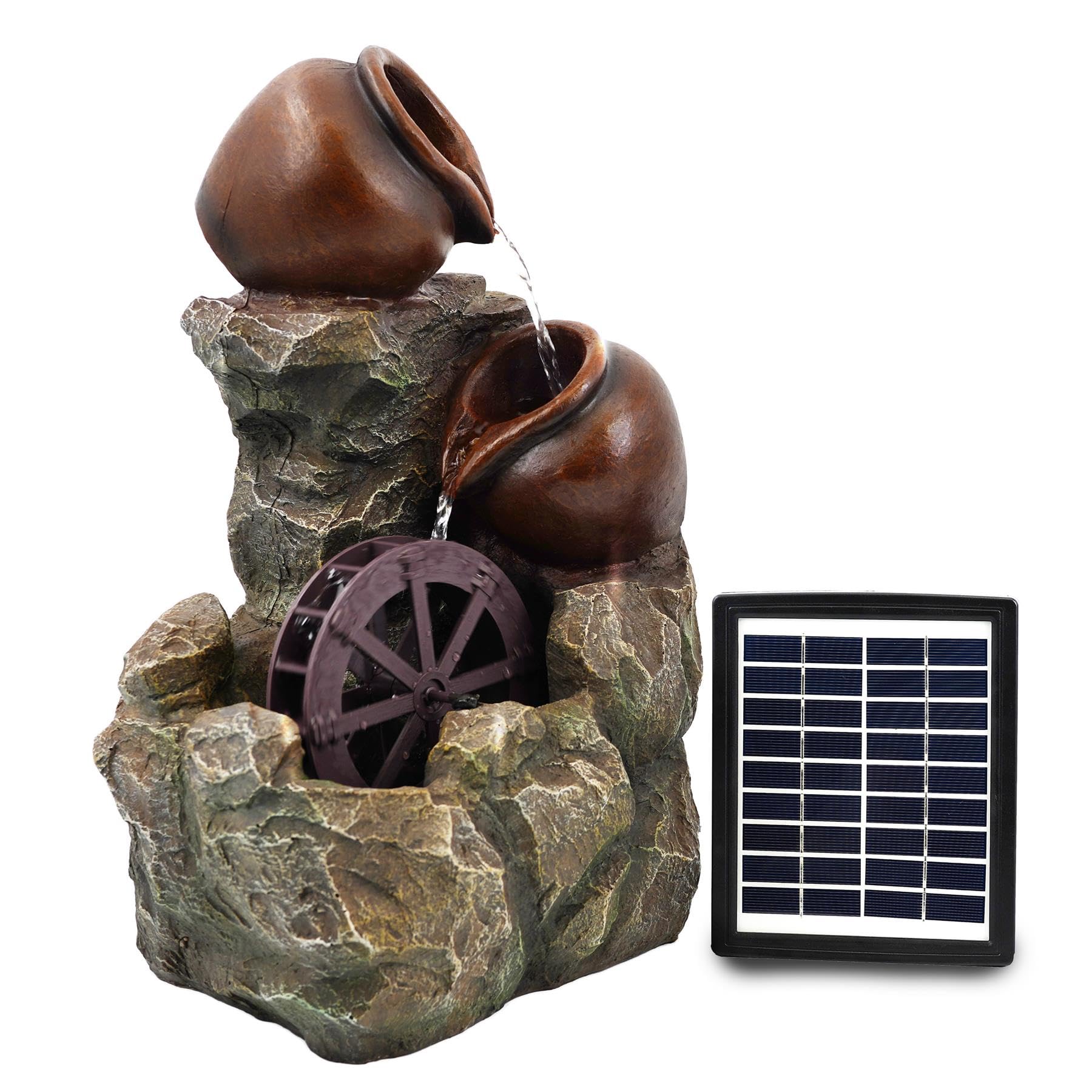 GEEZY Solar Water Features for the Garden – Outdoor Cartwheel Fountain with LED Lights – Solar Powered, Self-Contained – Easy Setup, Cascading & Tranquil – Ideal for Garden, Patio & Balcony Decor