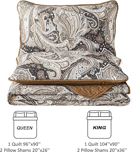 Miniatura 7 de DJY Juego de edredón de cachemira marrón, tamaño Queen, juego de colcha bohemia de 3 piezas, ropa de cama de microfibra suave y ligera con estampado