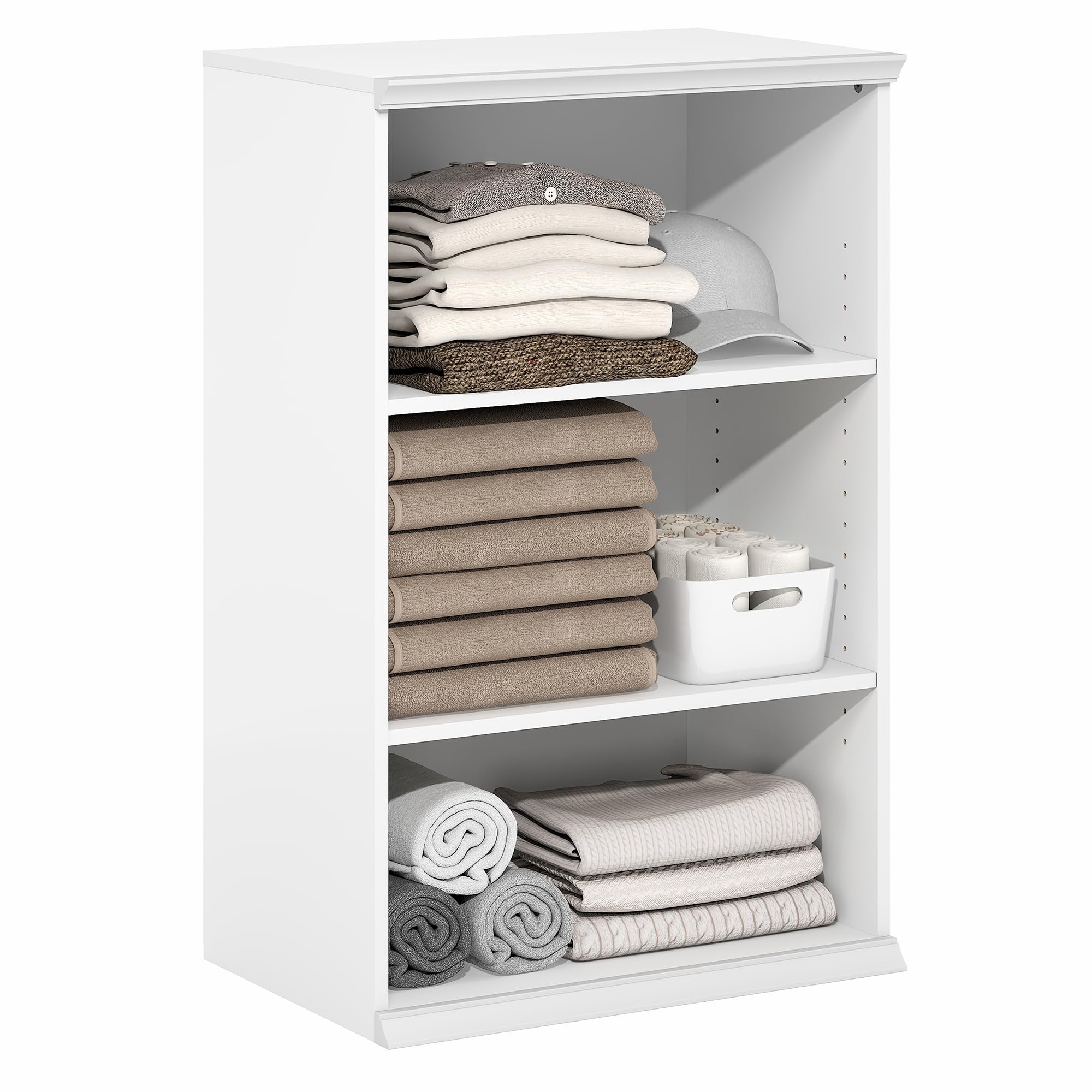 Furinno FANO Closet Organizers and Storage, 3-Tier Closet Organizer with Adjustable Shelves, Stackable Open Shelf Closet Shelves, 15.9 x 23.6 x 36.2 for Wardrobe, Bedroom, Living Room, White
