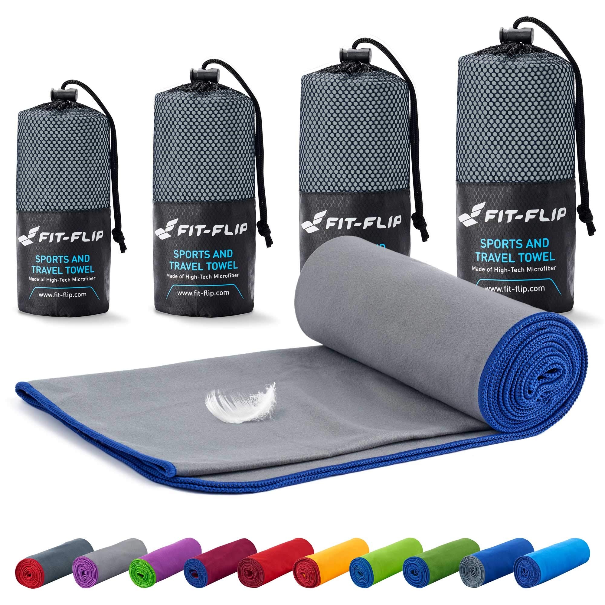 Fit-Flip Microfibre towel – in 18 colours – ultra lightweight, compact & fast-drying – microfiber towels set – the perfect sports towel, camping towel and swim towel