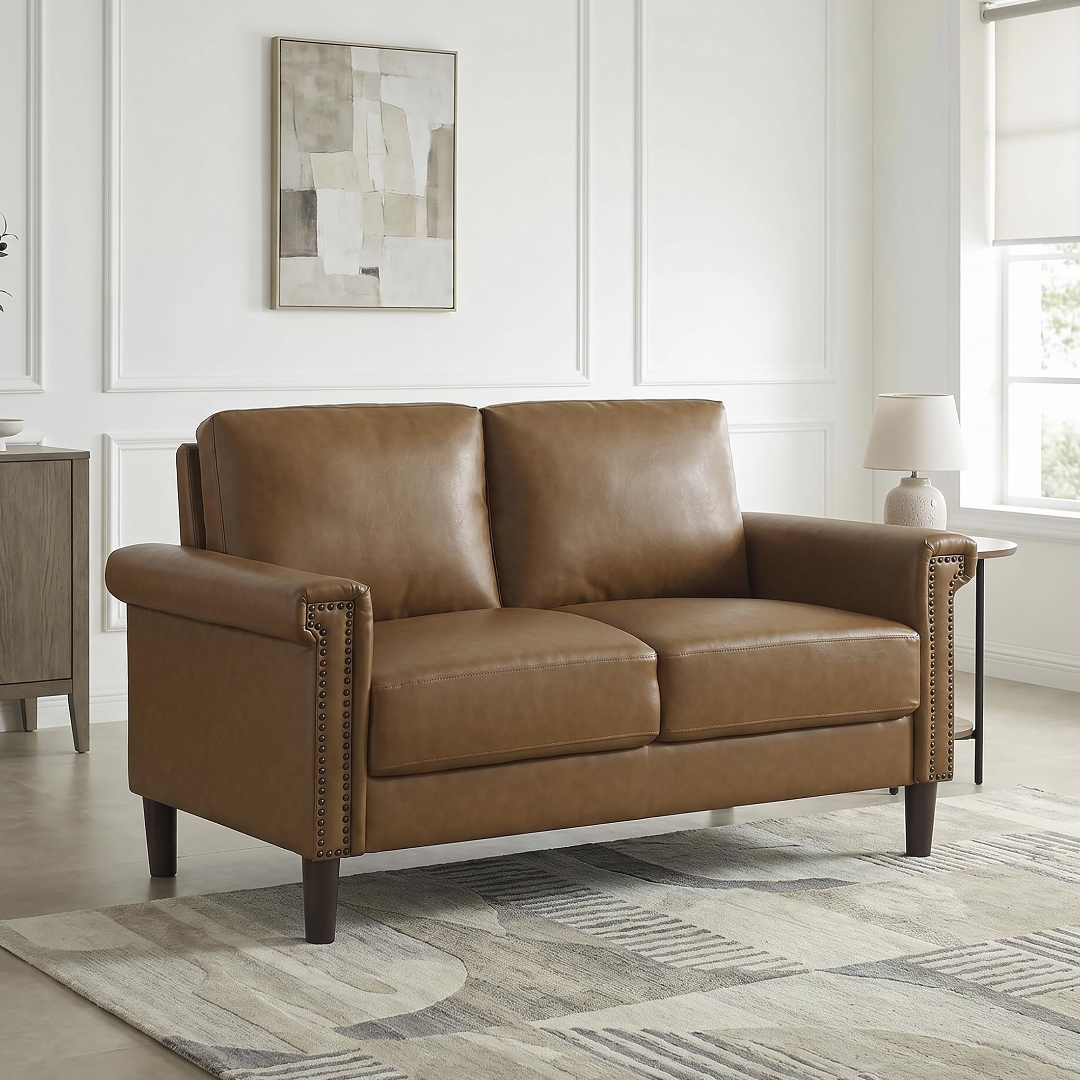 Amazon.com: Lexicon Faux Leather Loveseat, 2 Seater Couch, Brown