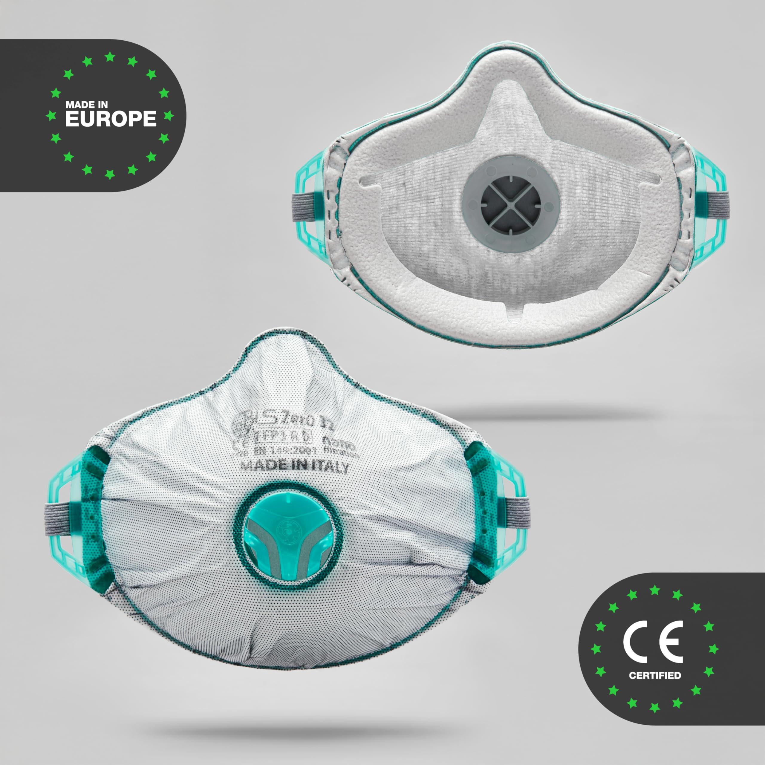 BLS Zer0 32 Facciali Filtranti Riutilizzabili FFP3 R D. 5 Mascherine a Coppa con Valvola di Espirazione ed Elastici Scorrevoli. Per Polveri, Falegnameria, Edilizia, Saldatura e Fai da Te