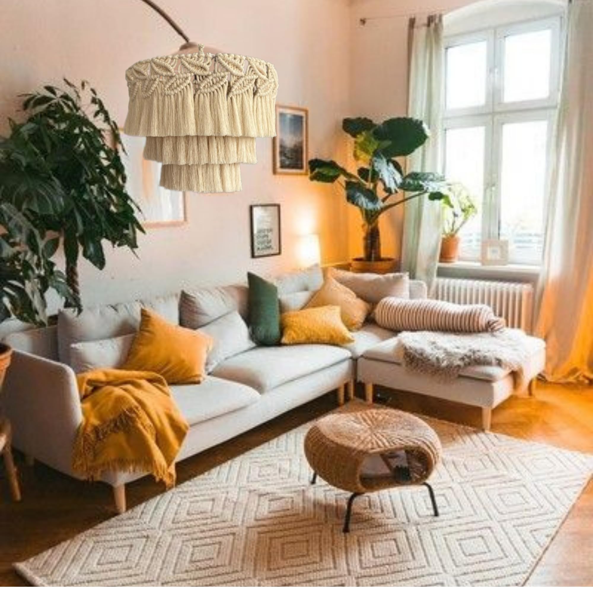 Kroonluchter, Boheemse hanglamp, 3 lampen, franje kroonluchter, plafondlamp, handgemaakt, boho-lamp, katoenen franjes, plafondlamp, crèmewitte kleur... hanglampen Kroonluchter, Boheemse hanglamp, 3 lampen, franje kroonluchter, plafondlamp, handgemaakt, boho-lamp, katoenen franjes, plafondlamp, crèmewitte kleur... hanglampen