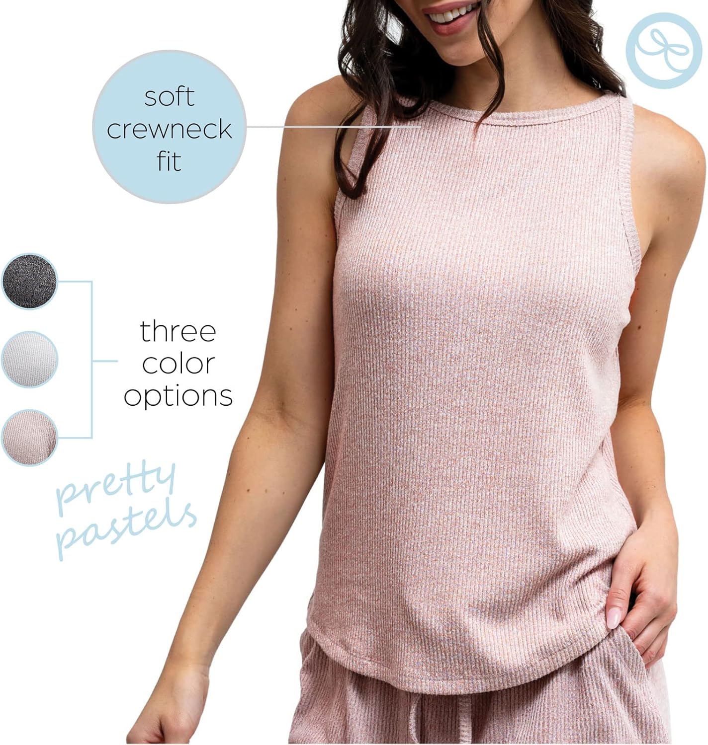 Hello Mello CuddleBlend Women’s Lounge Tank Ultra Soft Sleeveless Knit Boatneck Cut Pajama Top - Image 4