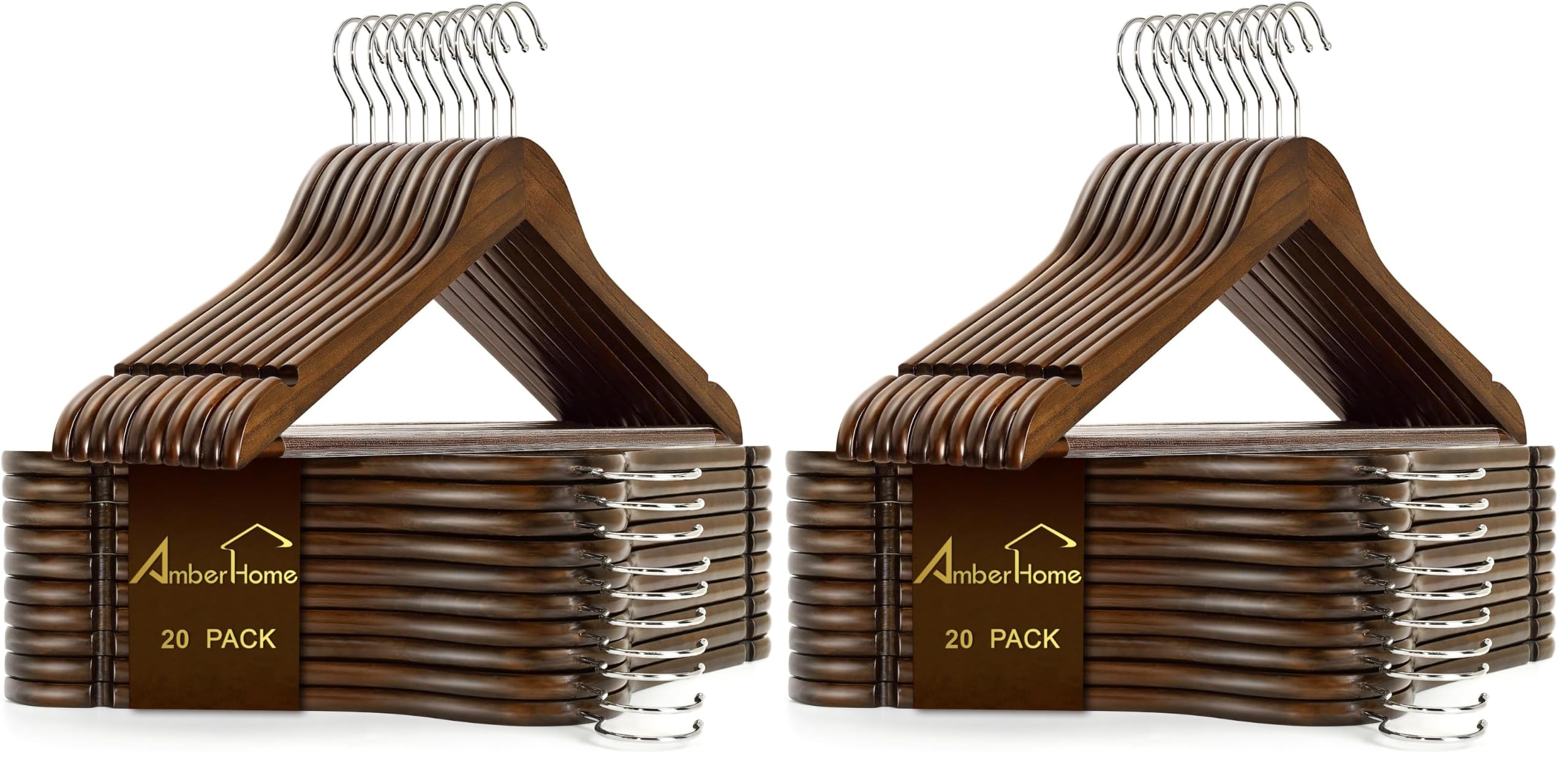 Amber Home 40 Pack Wooden Coat Hangers, Wood Suit Hangers, Retro