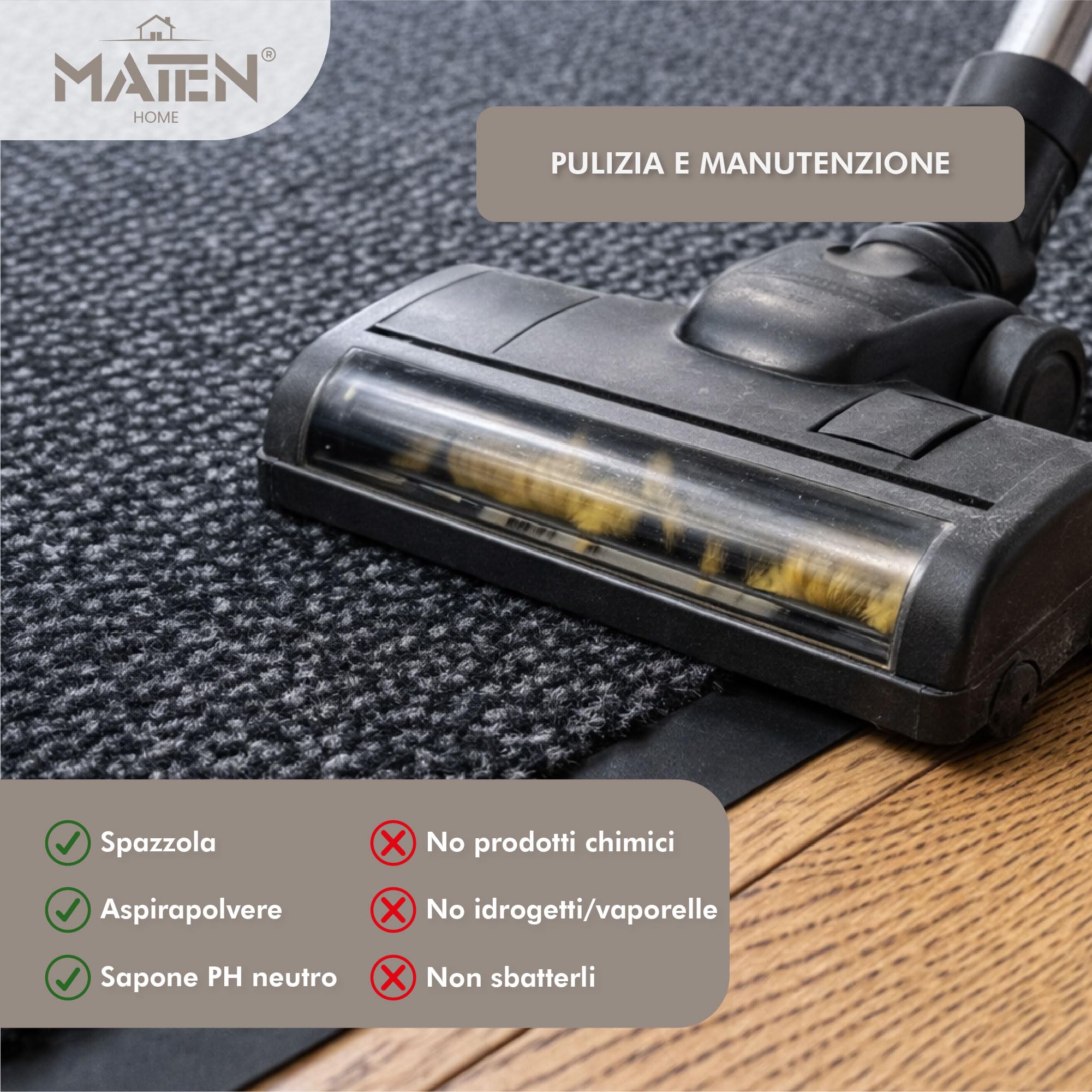 MATEN Basic Asciugapassi – Zerbino Ingresso Antiscivolo Assorbente in Tessuto assorbente e Vinile | Tappeto Antipioggia per Porta Casa, Ufficio e Condominio | 150x90 | Made in Italy