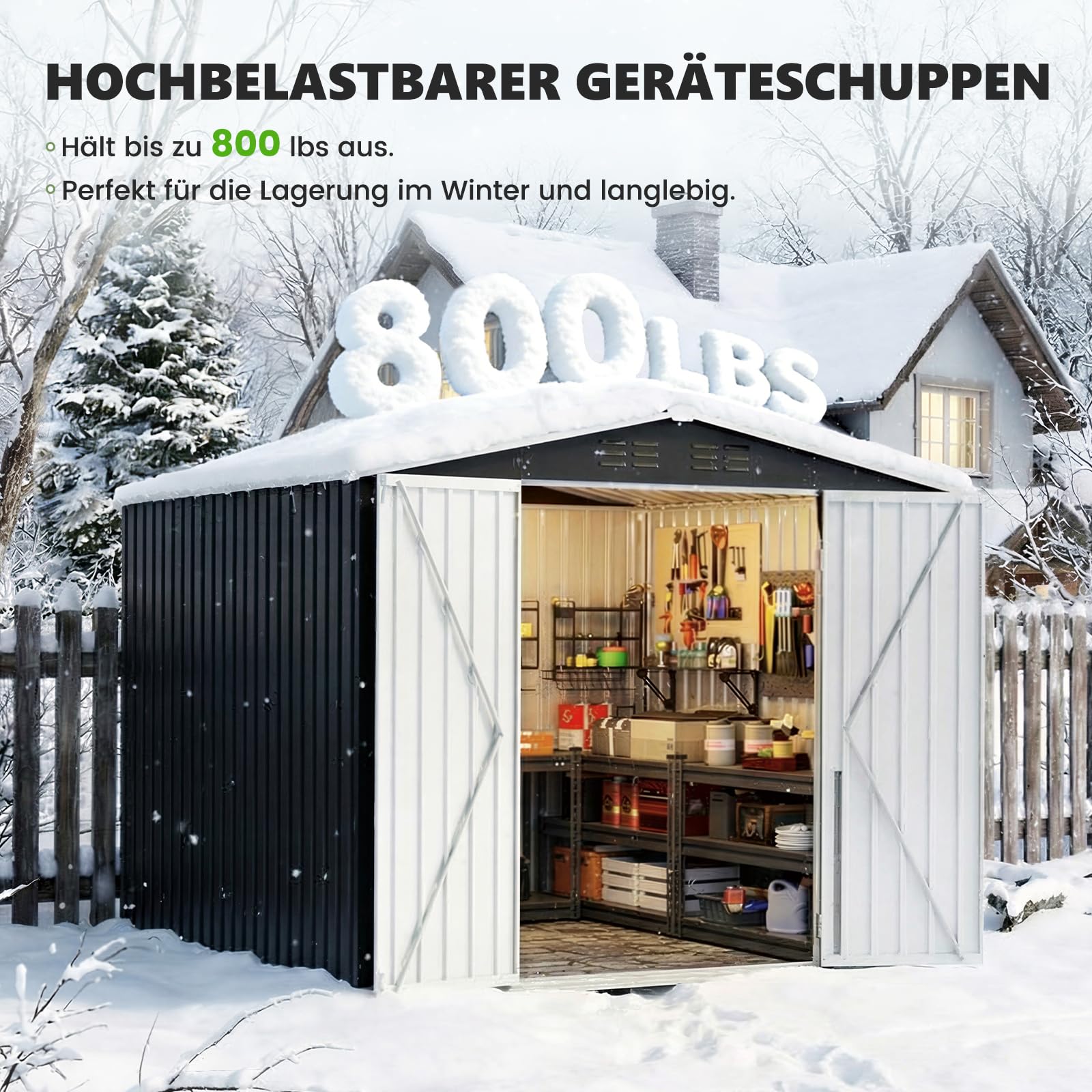 UDPATIO Metall Gartenhaus mit 10 m³, Pultdach - 250 x 248 x 194 cm für den Außenbereich, Geräteschuppen, Fahrradgarage, Verzinkter Stahl mit Abschließbarer Tür für Hinterhof,Dunkelgrau